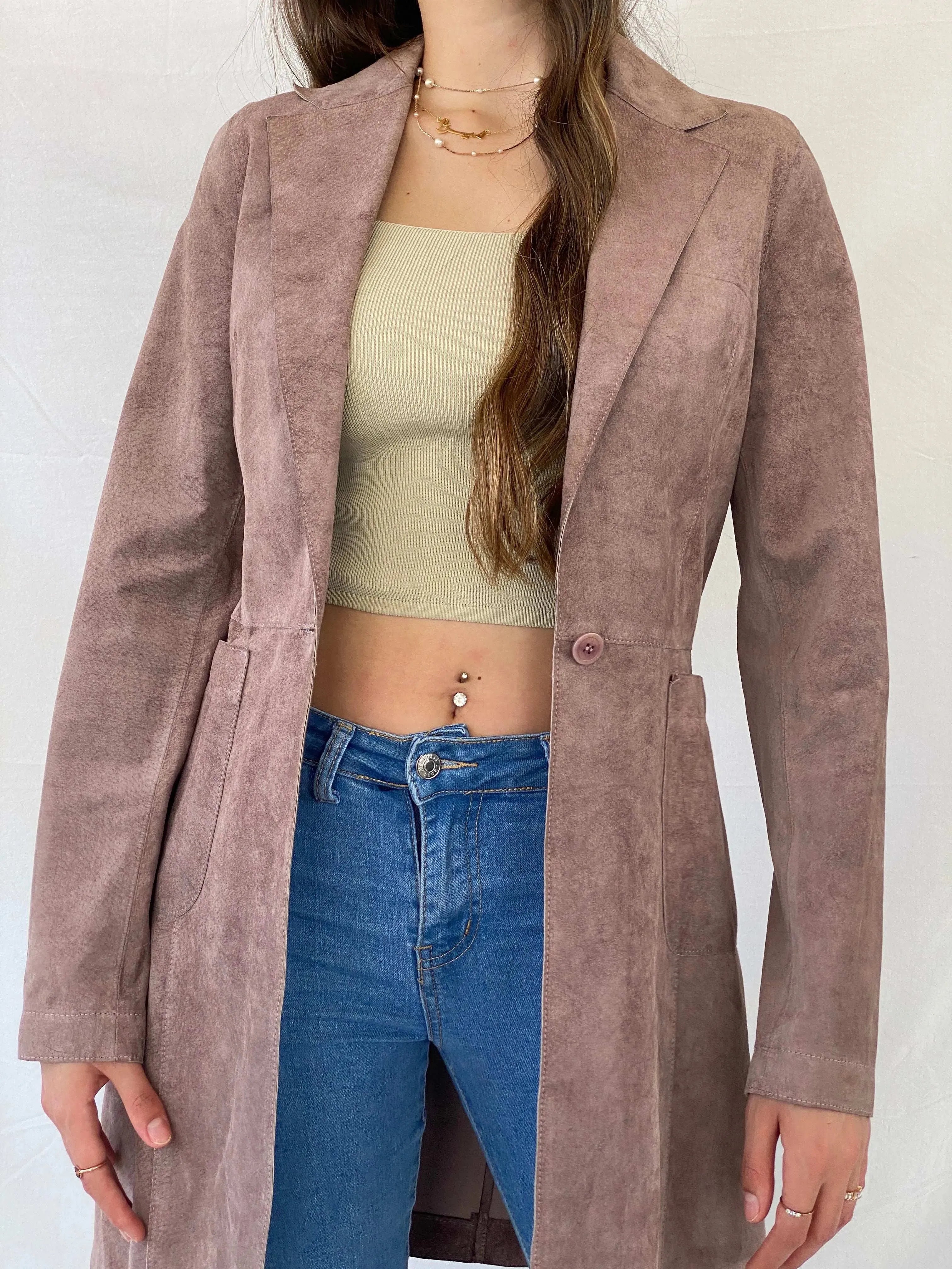 JIGSAW Genuine Pink Suede Light Coat - M - Balagan Vintage Coat 00s, coat, Coats&Jackets, consignment, Deals, Mira, rare find, rare vintage, Sadouf, silk, vintage coat, winter, Women's Coats, Women's Leather Jackets