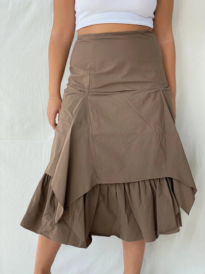 Joachim Bosse Style Asymmetric Ruched Midi Brown Skirt - L - Balagan Vintage Midi Skirt 00s, Dina, midi skirt, winter, women skirt