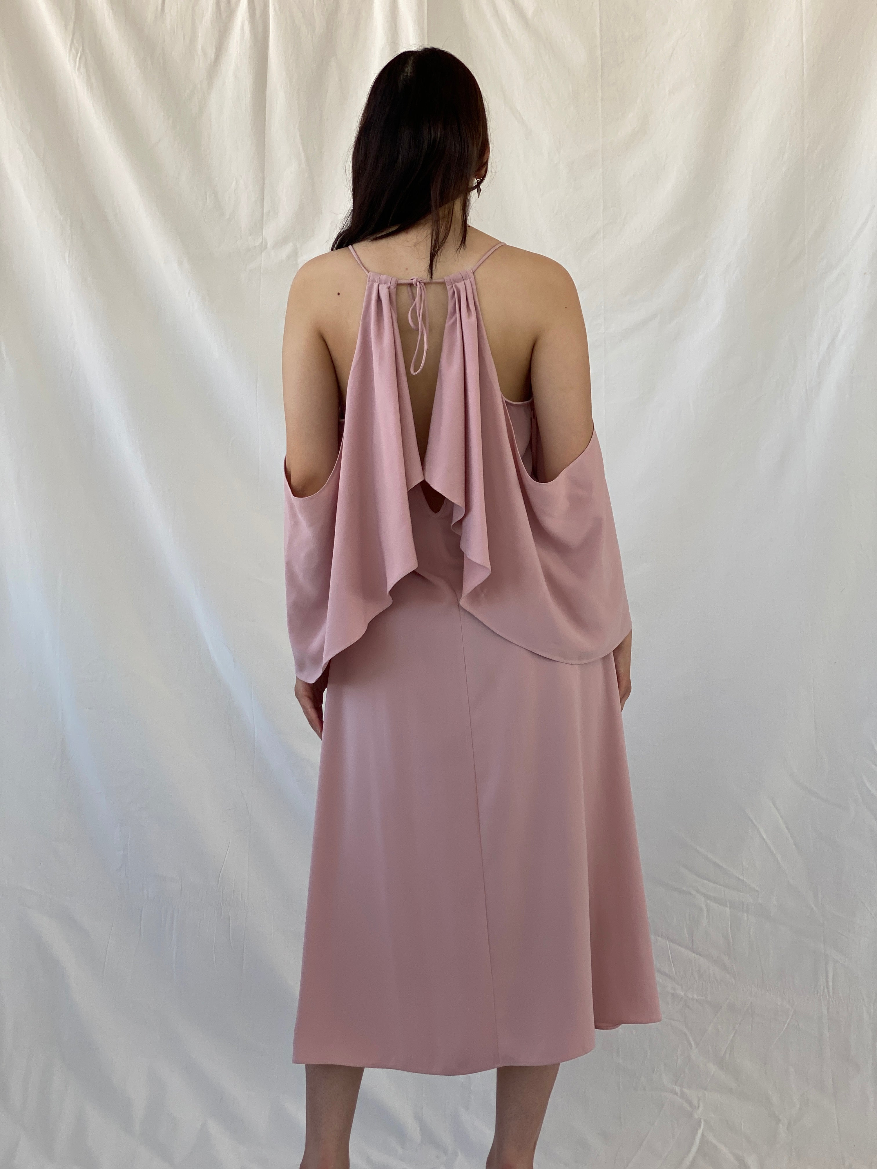 Jovonna London Blush Pink Cold Shoulder Midi Wedding Guest Dress - S - Balagan Vintage Midi Dress Ayah, consignment, dress, Hala, midi dress, NEW IN, vintage dress, Wedding Guest