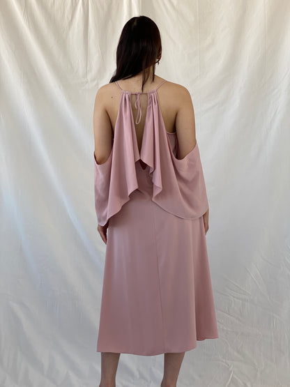 Jovonna London Blush Pink Cold Shoulder Midi Wedding Guest Dress - S - Balagan Vintage Midi Dress Ayah, consignment, dress, Hala, midi dress, NEW IN, vintage dress, Wedding Guest