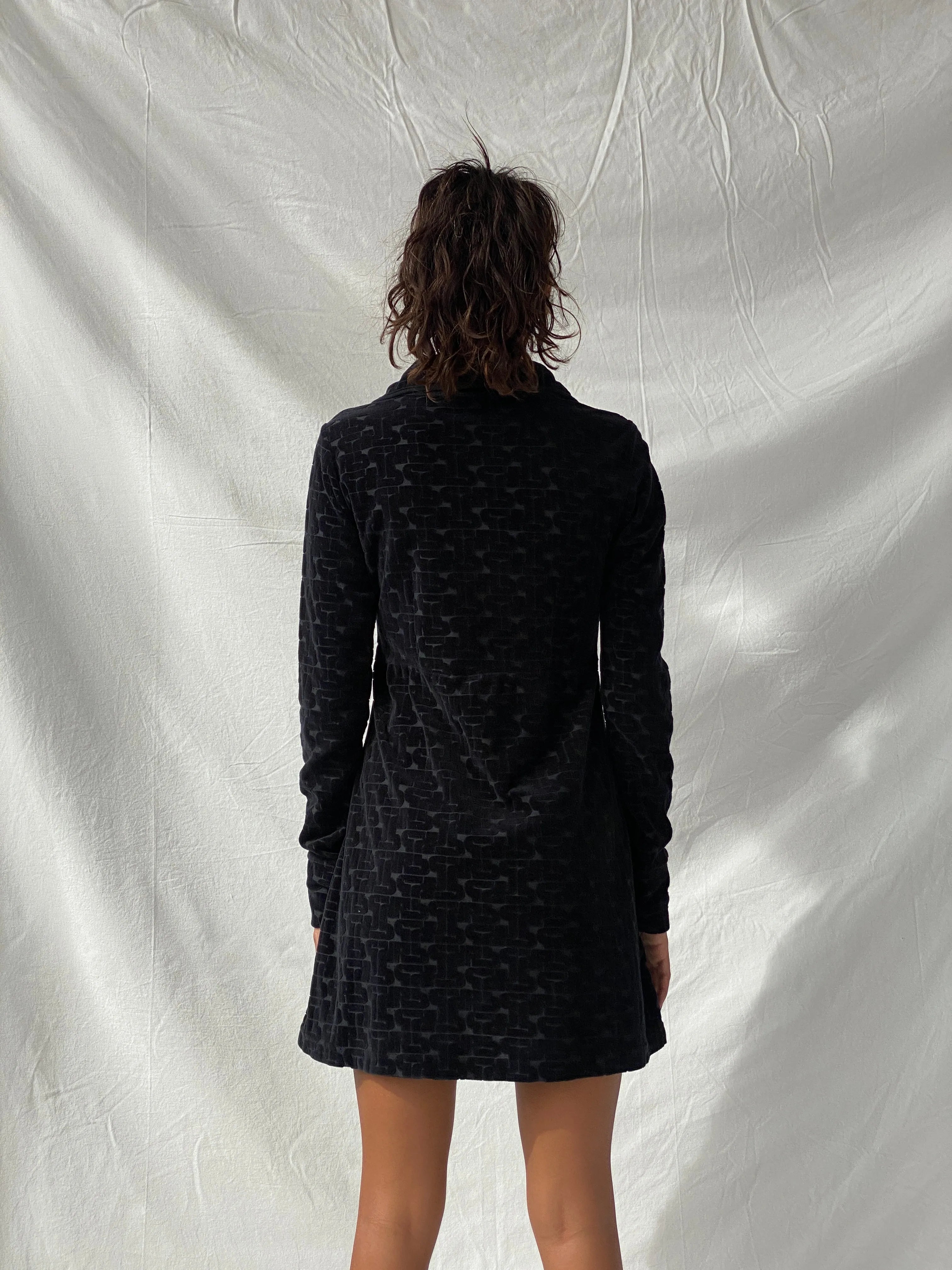 Kana Beach Mona Black Zip Up Long Sleeve Cotton Short Dress - S - Balagan Vintage Mini Dress 00s, consignment, floral, floral dress, Melika, midi dress, summer, Tojan