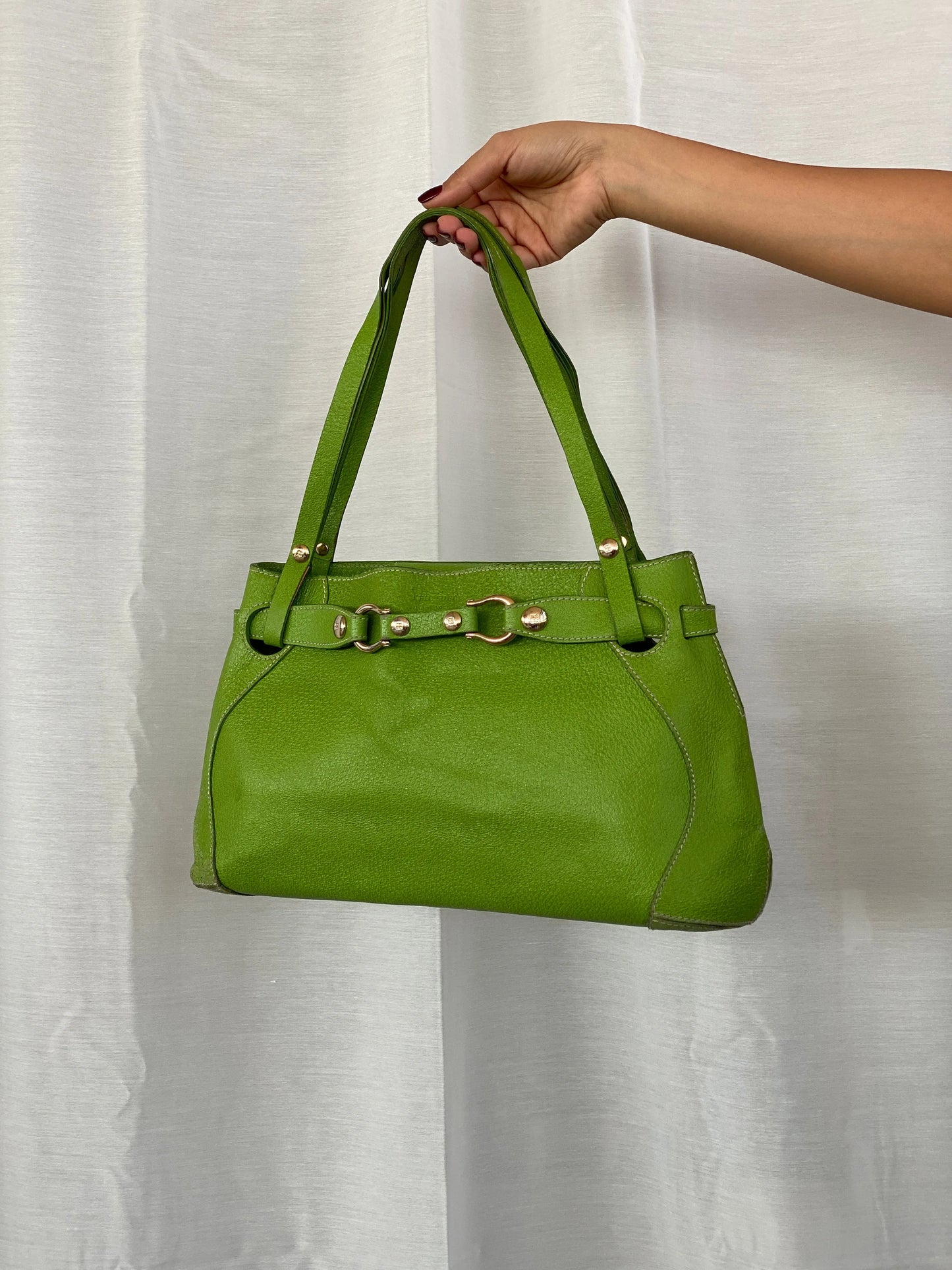Kate Spade Leather Horseshoe Satchel Green Shoulder Bag - Balagan Vintage Handbags 90s