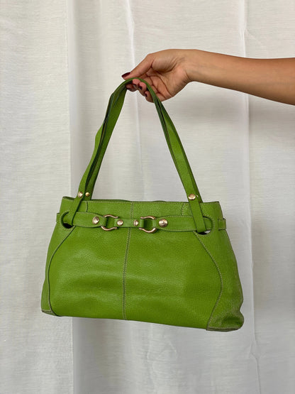 Kate Spade Leather Horseshoe Satchel Green Shoulder Bag - Balagan Vintage Handbags 90s