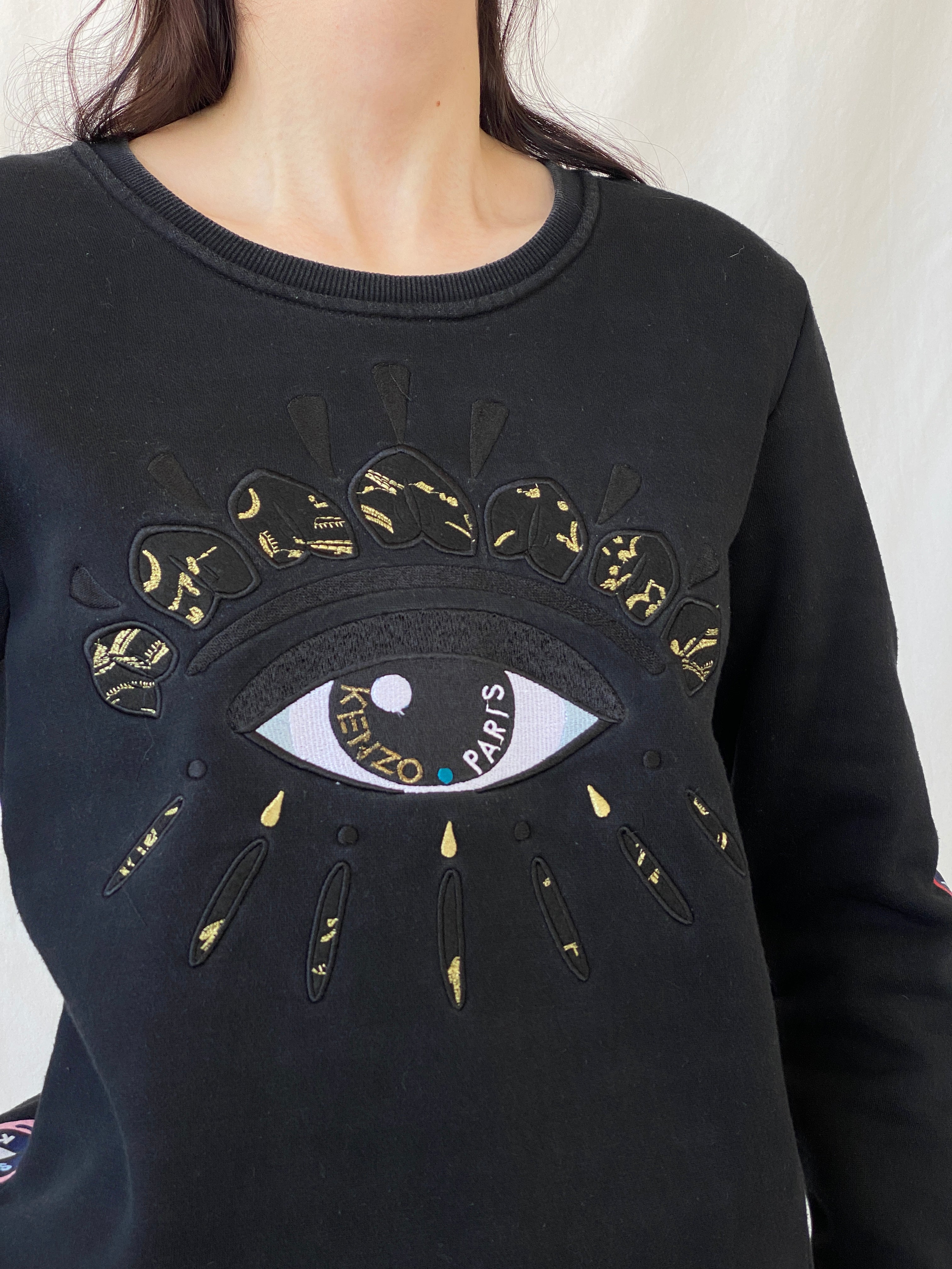 Kenzo Paris Black Fleece Eye Print Crew Neck Cotton Sweatshirt - L - Balagan Vintage Sweater 00s, Ayah, consignment, cotton, Hala, kenzo, winter, women top