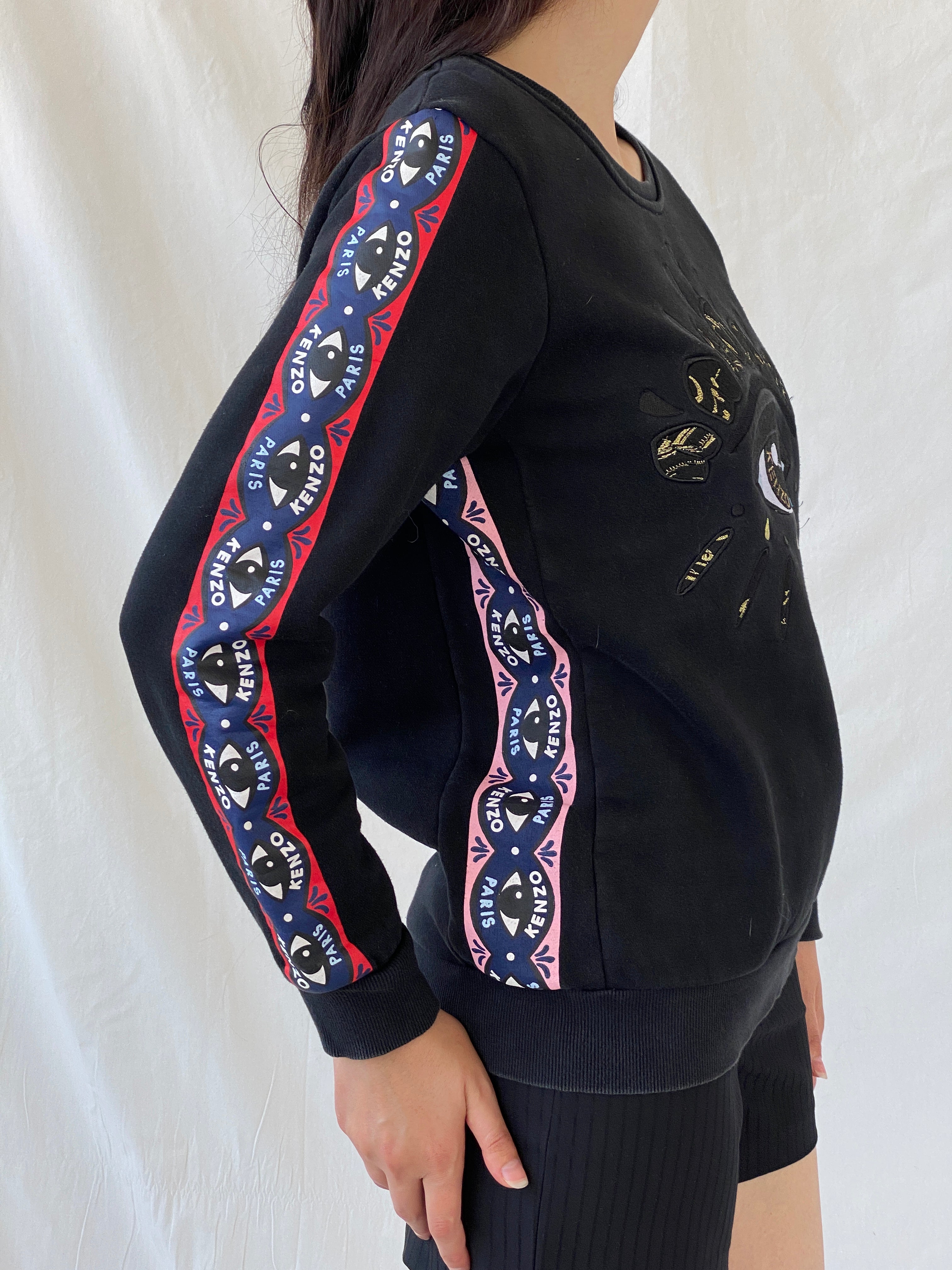Kenzo Paris Black Fleece Eye Print Crew Neck Cotton Sweatshirt - L - Balagan Vintage Sweater 00s, Ayah, consignment, cotton, Hala, kenzo, winter, women top