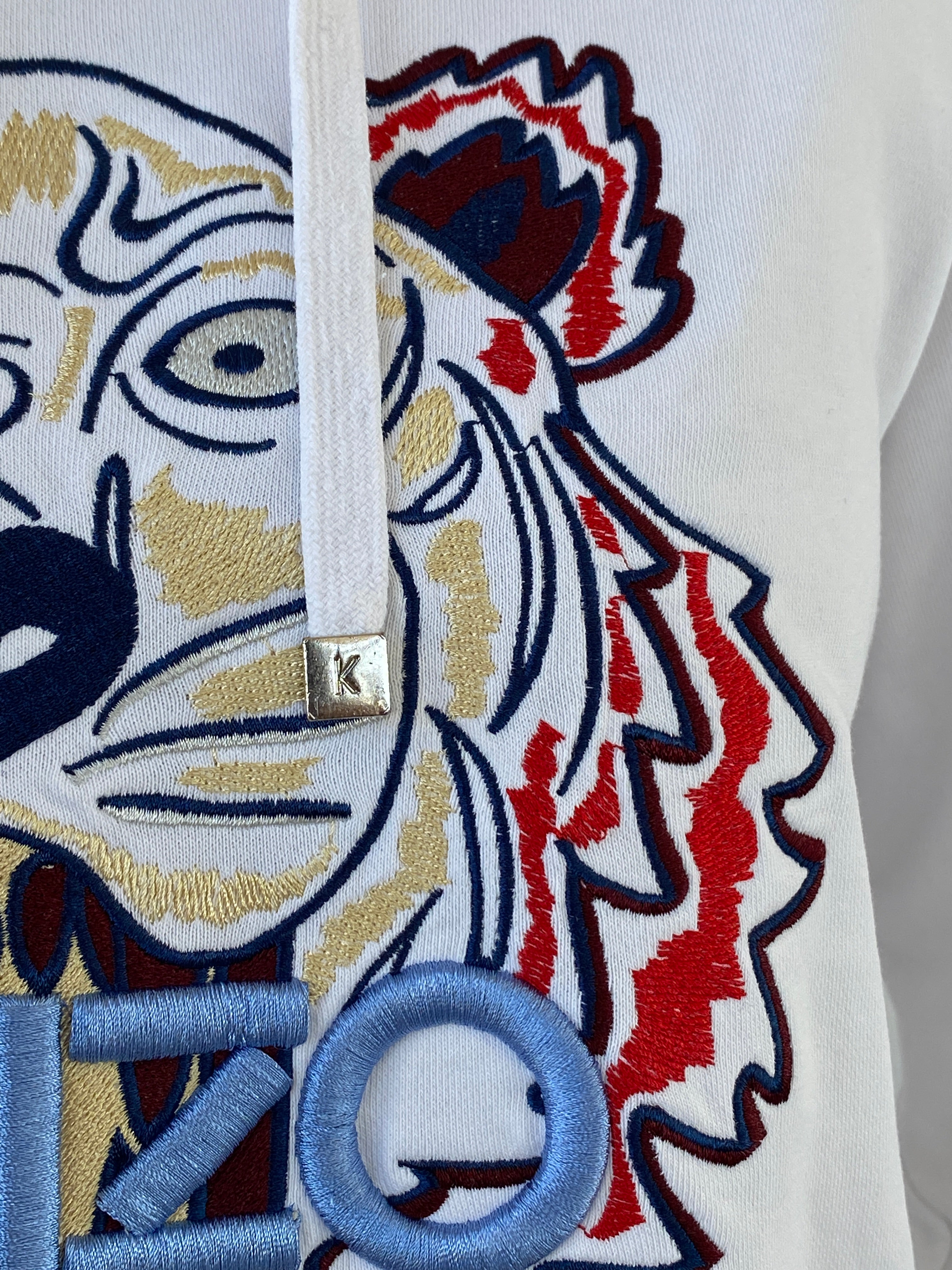 Kenzo Paris White Tiger Head Embroidered Hoodie Sweatshirt - S - Balagan Vintage Sweater 00s, Ayah, consignment, cotton, Hala, kenzo, winter, women top