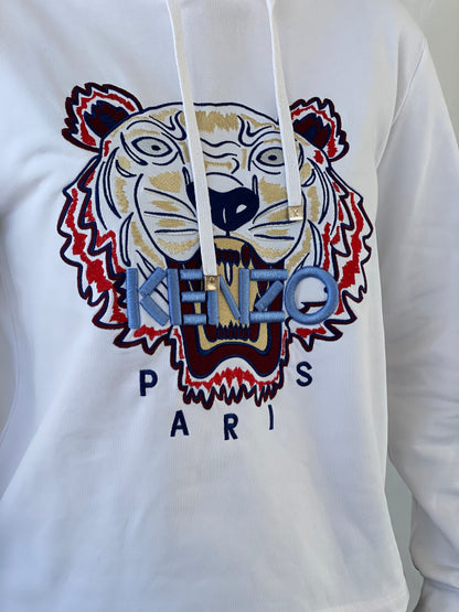 Kenzo Paris White Tiger Head Embroidered Hoodie Sweatshirt - S - Balagan Vintage Sweater 00s, Ayah, consignment, cotton, Hala, kenzo, winter, women top