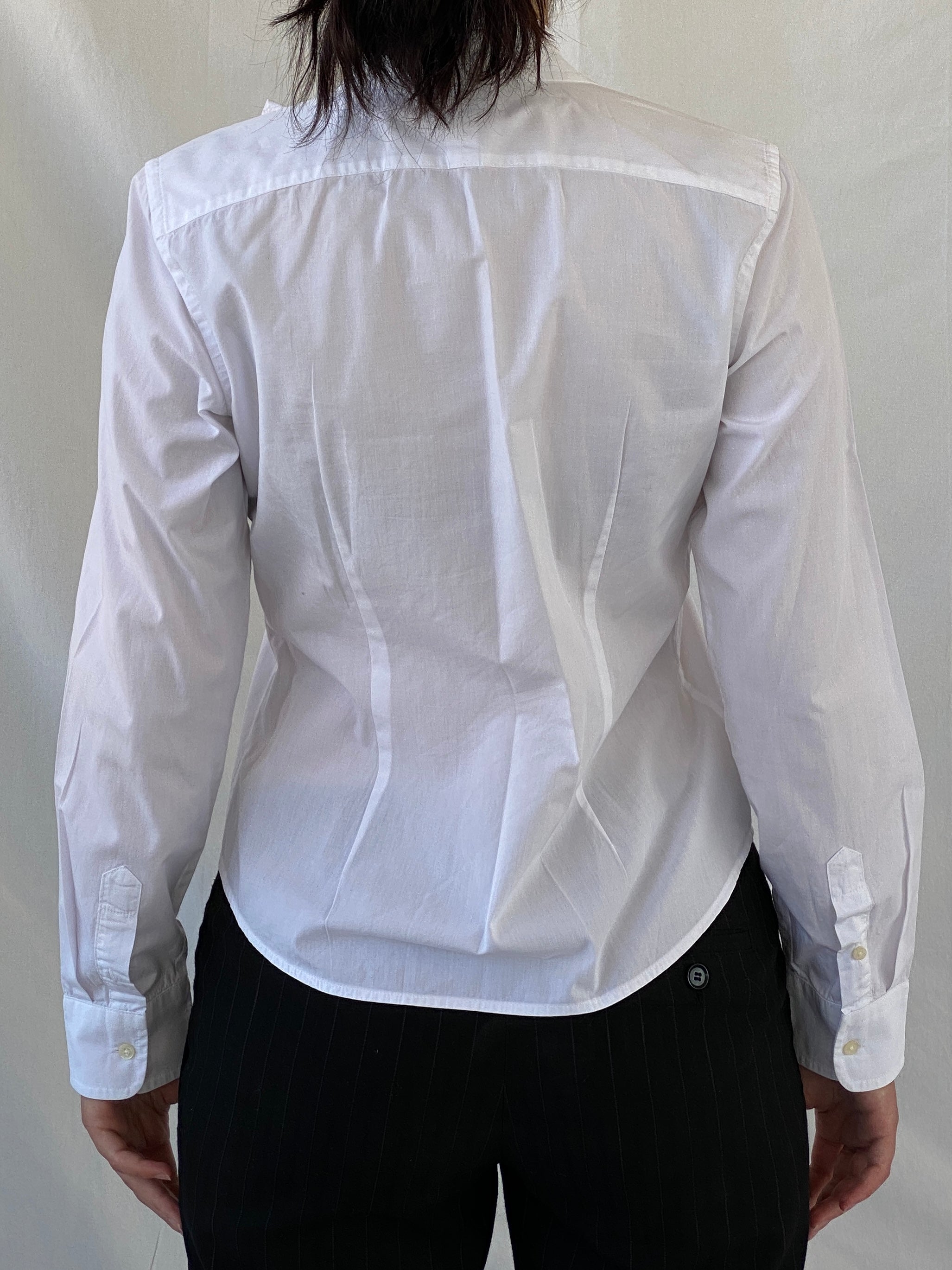 Lauren By Ralph Lauren Long Sleeve Button Up Office Shirt White Ruffle Blouse - S - Balagan Vintage Full Sleeve Shirt 00s, Ayah, consignment, full sleeve shirt, Hala, NEW IN, Office core, ralph lauren, summer