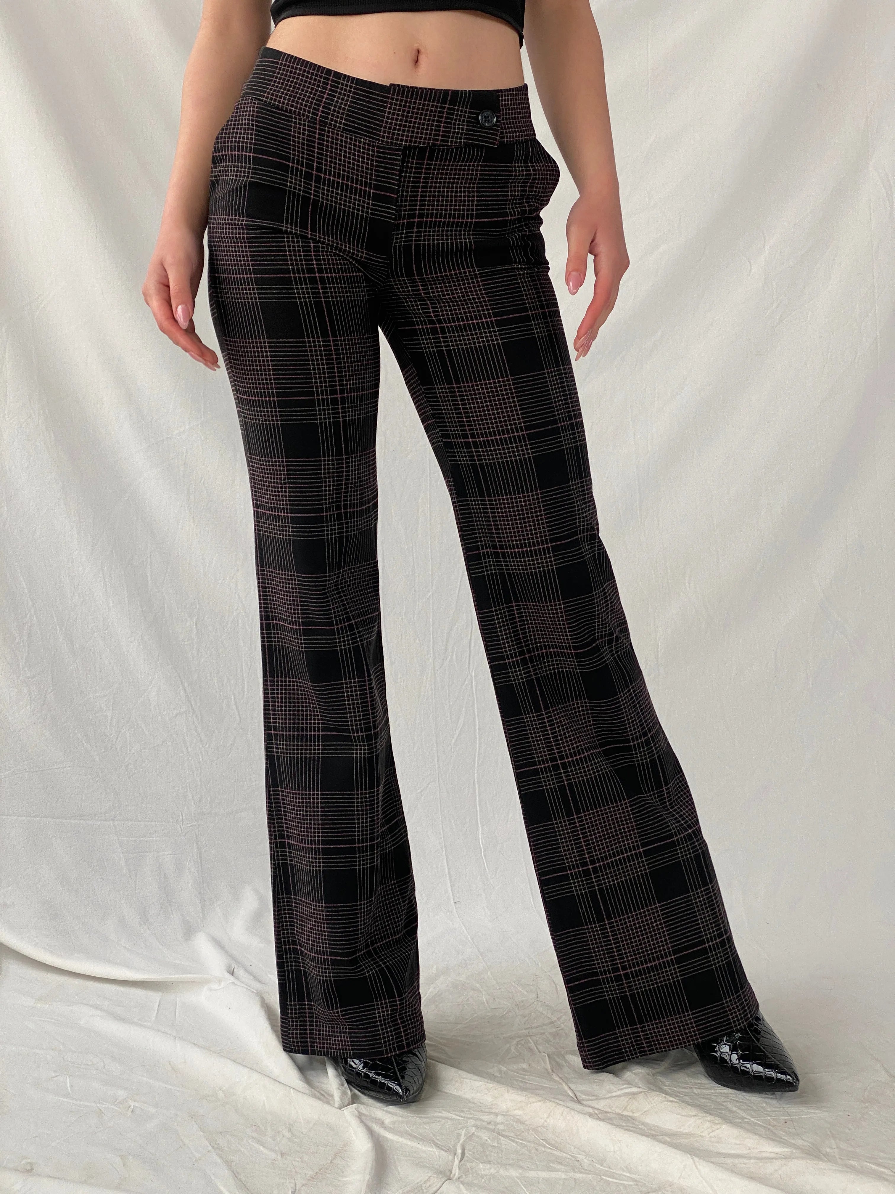 Legio Mayinda Women’s Black and Pink Plaid Flare Leg Work Pants - XS - Balagan Vintage Pants 90s, Christine, pants, plaid, winter, women pants