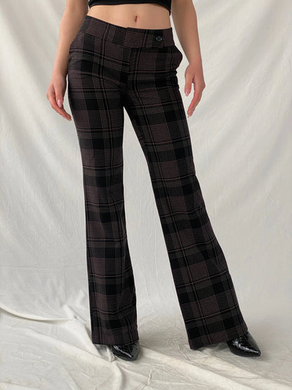 Legio Mayinda Women’s Black and Pink Plaid Flare Leg Work Pants - XS - Balagan Vintage Pants 90s, Christine, pants, plaid, winter, women pants