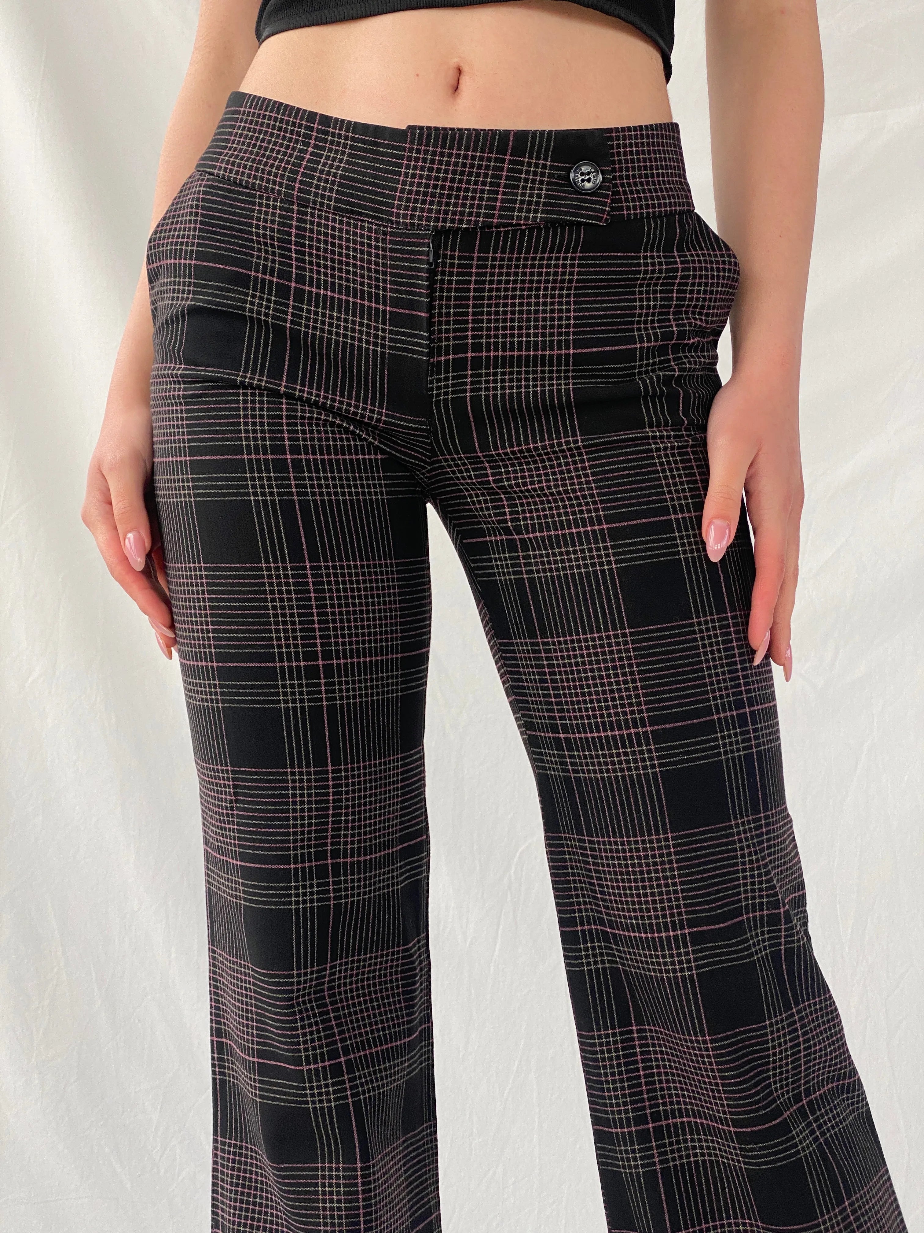 Legio Mayinda Women’s Black and Pink Plaid Flare Leg Work Pants - XS - Balagan Vintage Pants 90s, Christine, pants, plaid, winter, women pants