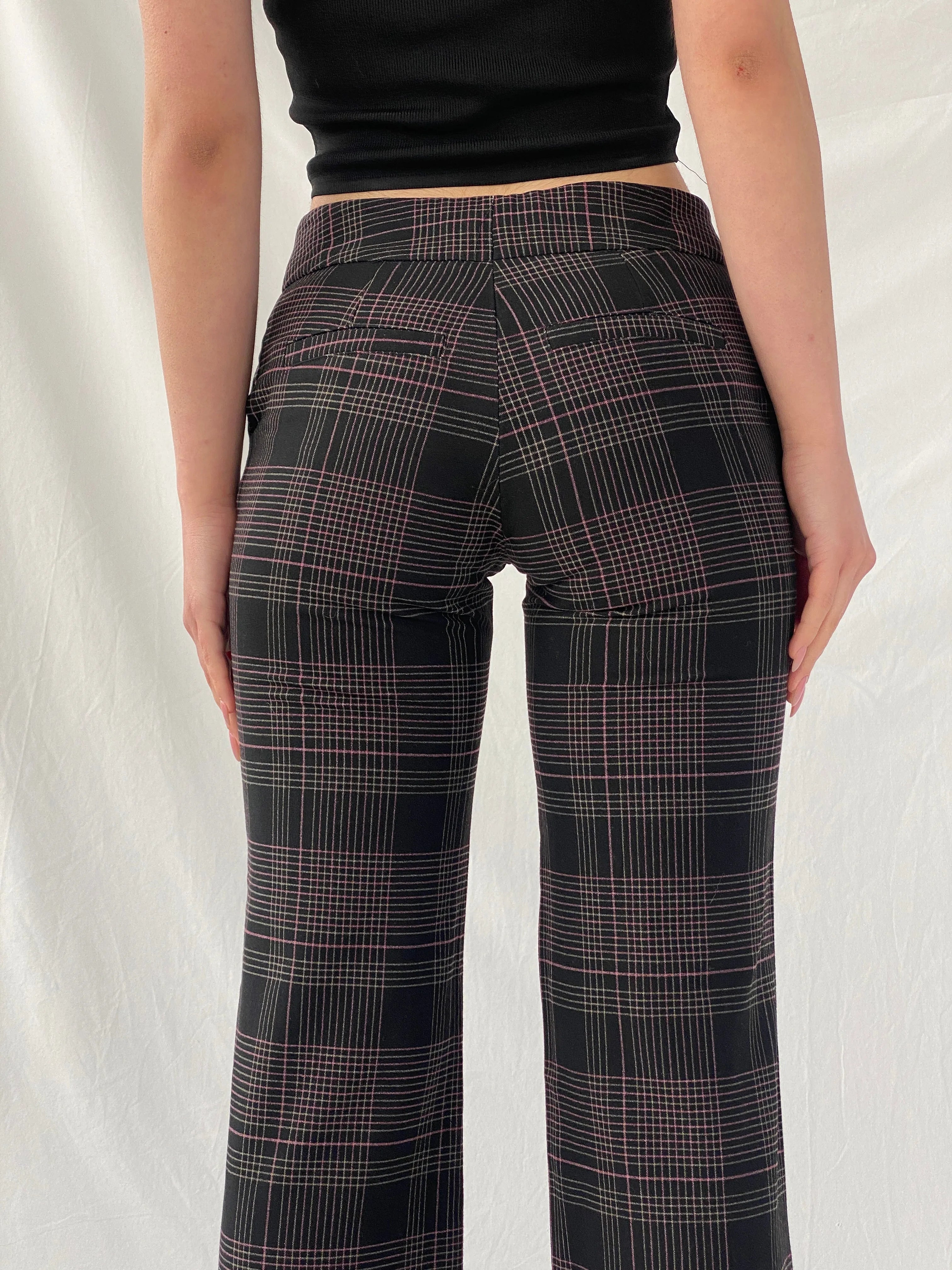 Legio Mayinda Women’s Black and Pink Plaid Flare Leg Work Pants - XS - Balagan Vintage Pants 90s, Christine, pants, plaid, winter, women pants