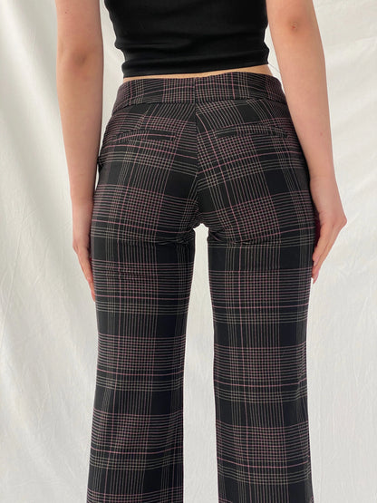 Legio Mayinda Women’s Black and Pink Plaid Flare Leg Work Pants - XS - Balagan Vintage Pants 90s, Christine, pants, plaid, winter, women pants