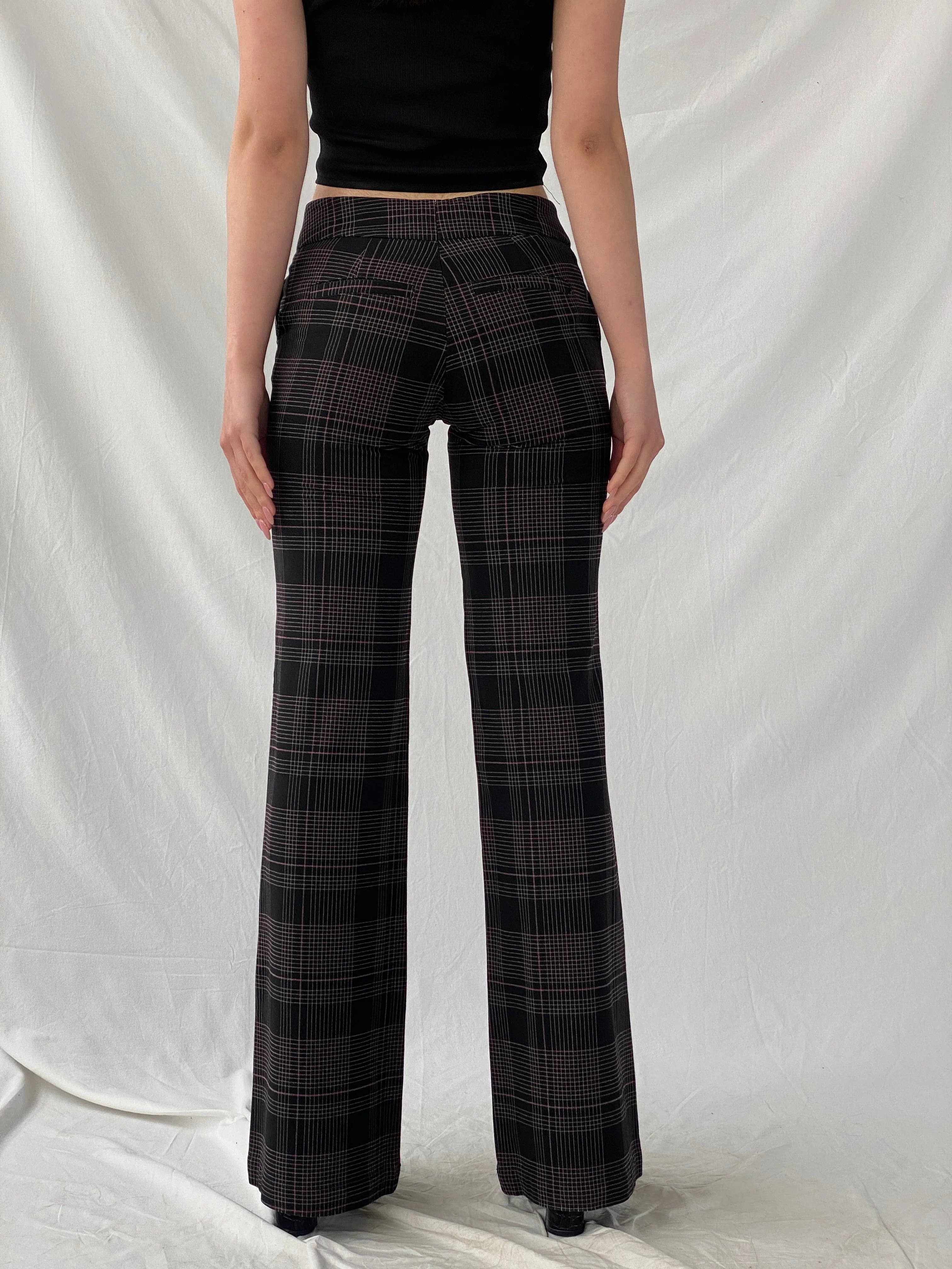 Legio Mayinda Women’s Black and Pink Plaid Flare Leg Work Pants - XS - Balagan Vintage Pants 90s, Christine, pants, plaid, winter, women pants