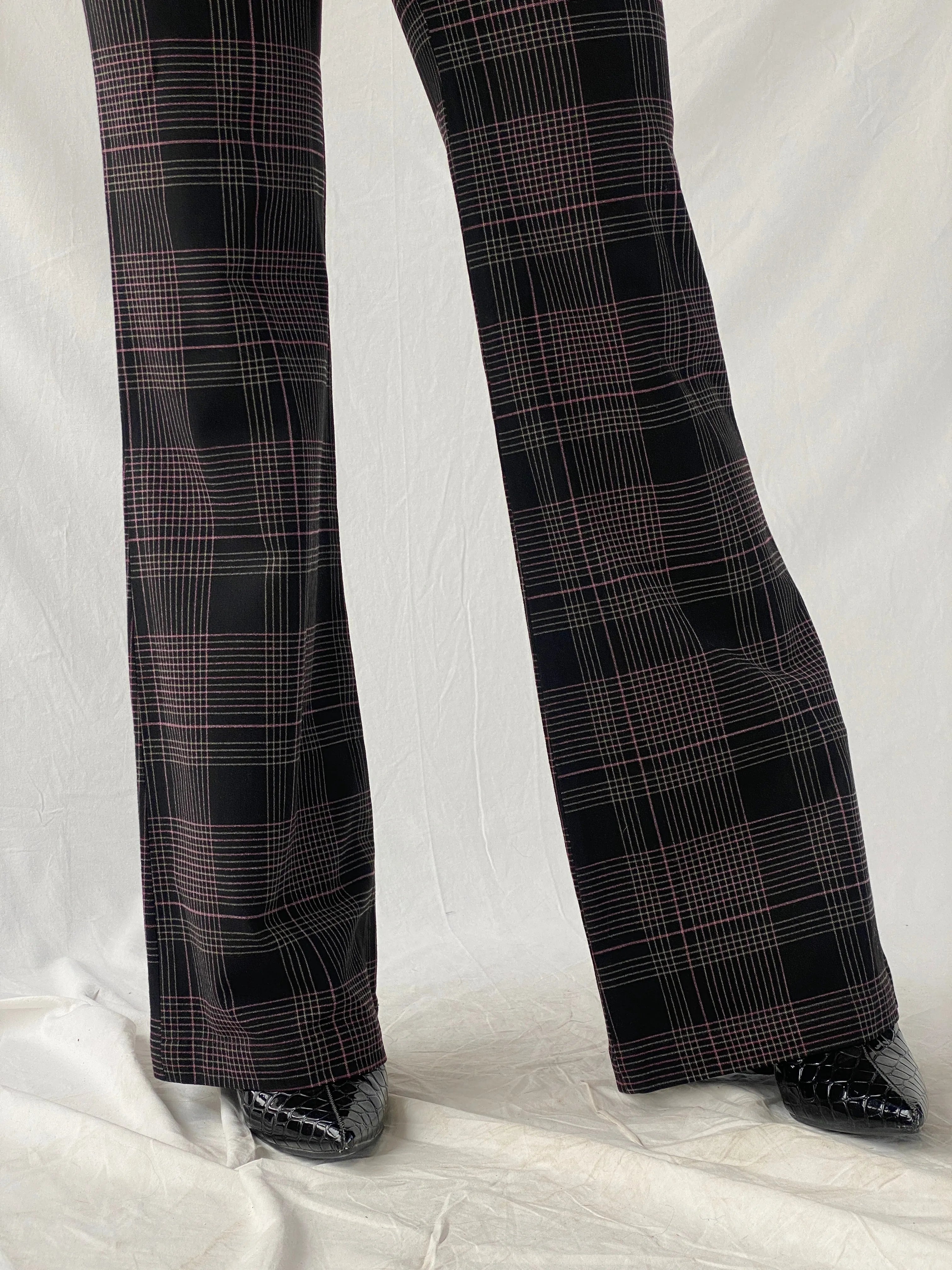 Legio Mayinda Women’s Black and Pink Plaid Flare Leg Work Pants - XS - Balagan Vintage Pants 90s, Christine, pants, plaid, winter, women pants