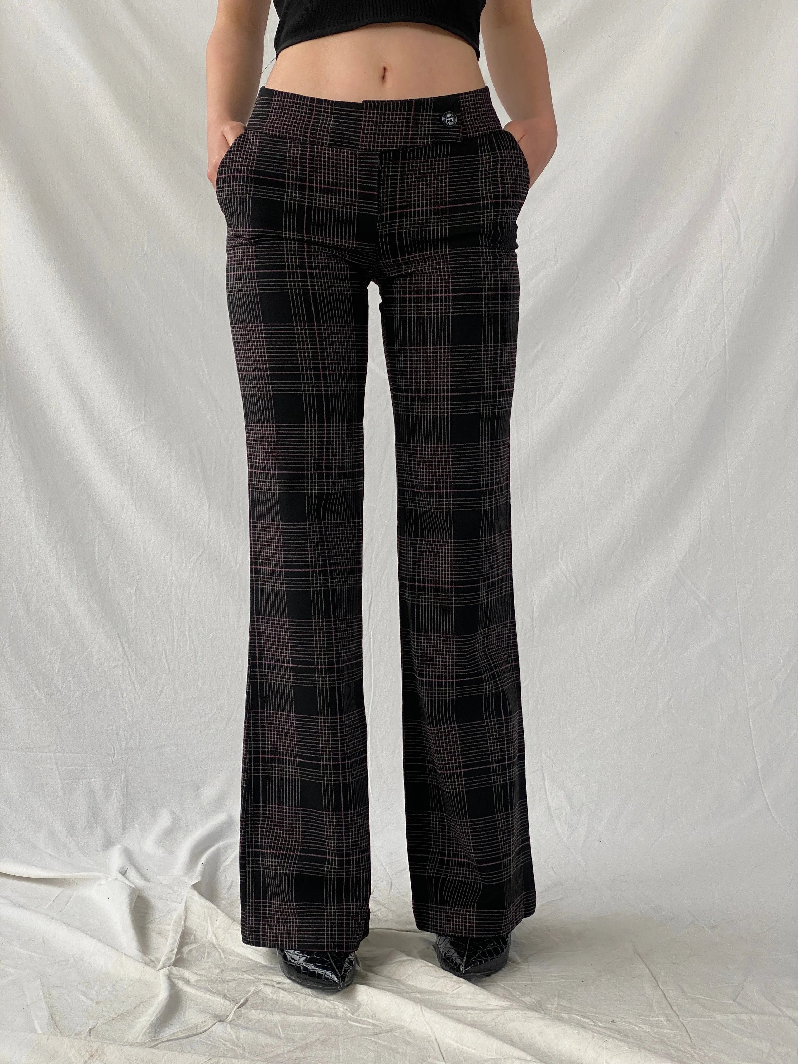 Legio Mayinda Women’s Black and Pink Plaid Flare Leg Work Pants - XS - Balagan Vintage Pants 90s, Christine, pants, plaid, winter, women pants