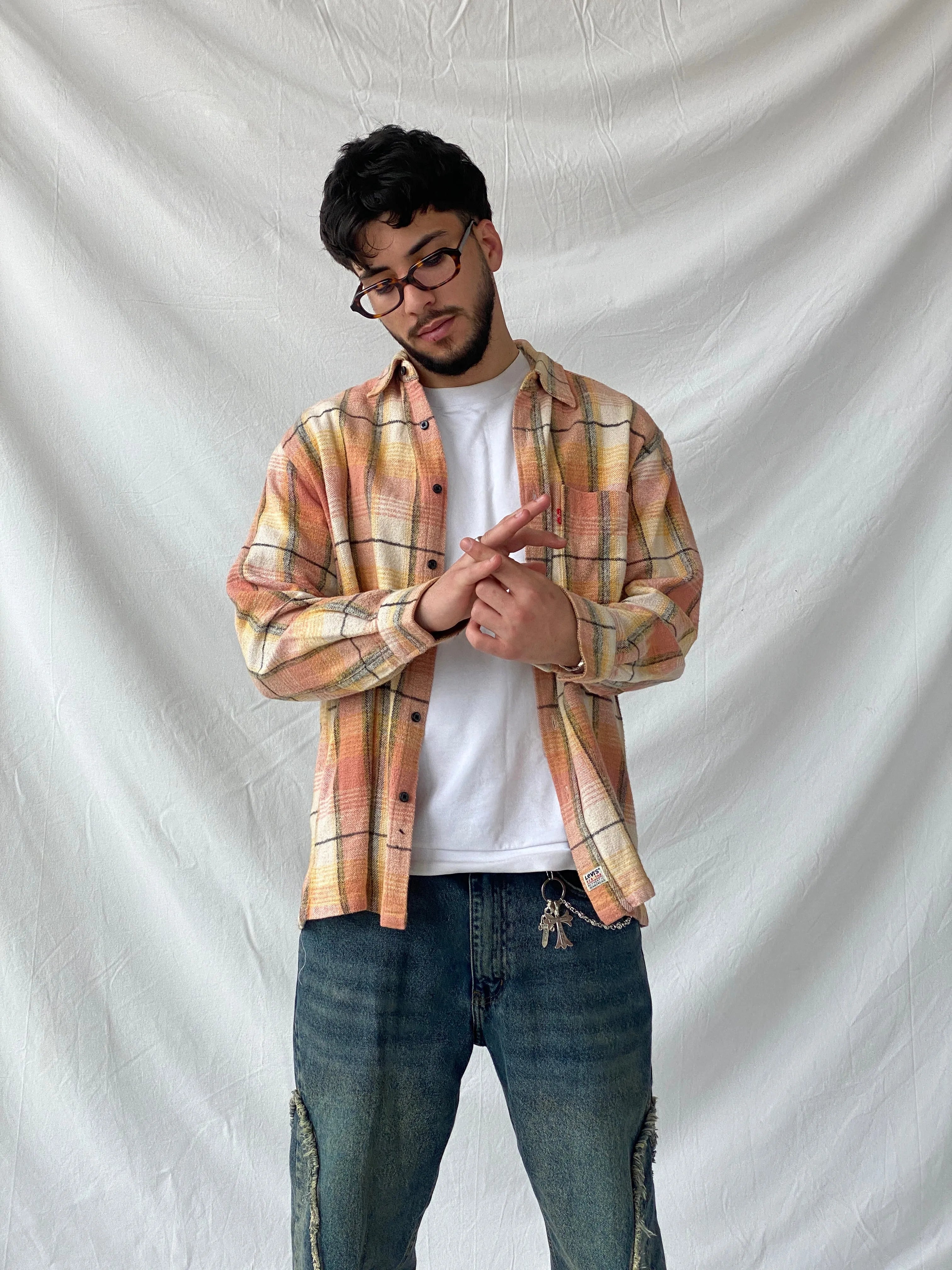 Levi’s Men’s Orange Shacket Plaid Heavy Long Sleeve Cotton Shirt - L - Balagan Vintage Full Sleeve Shirt cotton shirt, full sleeve shirt, Hamza, levis, mens shirt, shirt