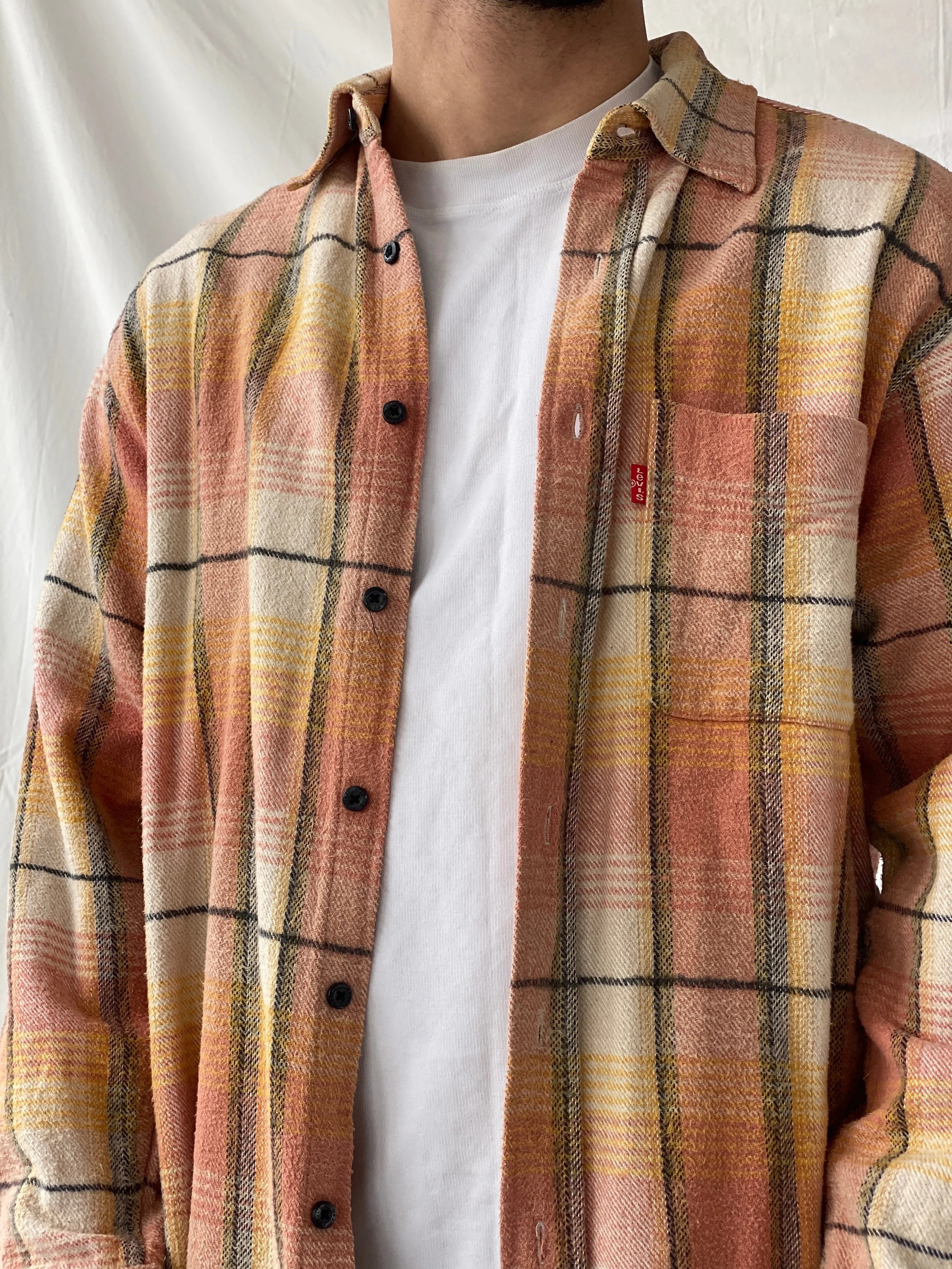 Levi’s Men’s Orange Shacket Plaid Heavy Long Sleeve Cotton Shirt - L - Balagan Vintage Full Sleeve Shirt cotton shirt, full sleeve shirt, Hamza, levis, mens shirt, shirt