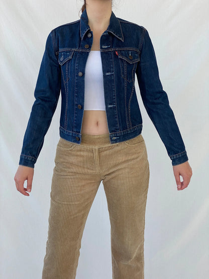 Levi’s Women’s Fitted Dark Wash Denim Jacket - S - Balagan Vintage Denim Jacket Ayah, Coats&Jackets, denim, denim jacket, levis, levis jeans, vintage levis, Women's Denim Jackets