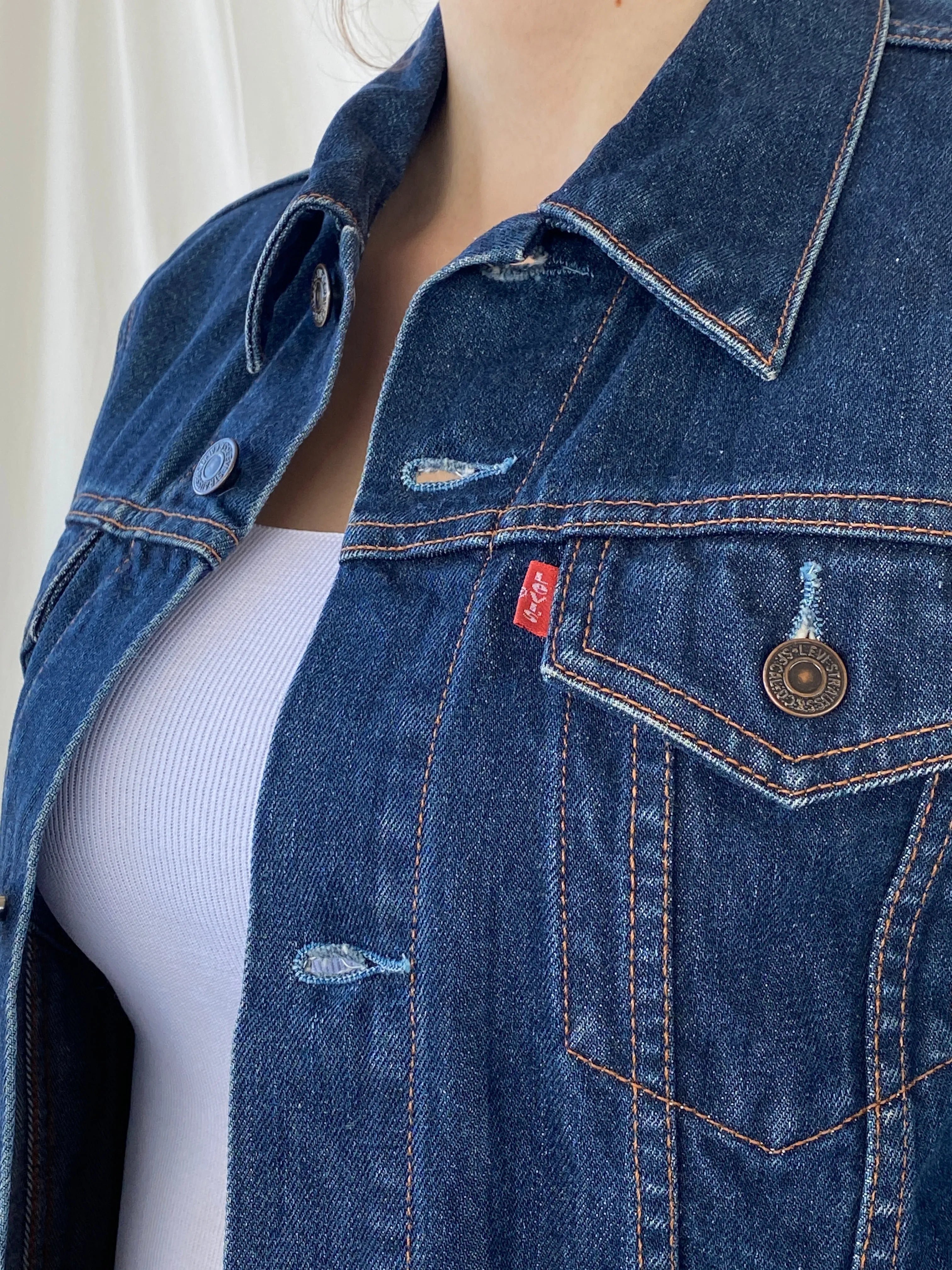Levi’s Women’s Fitted Dark Wash Denim Jacket - S - Balagan Vintage Denim Jacket Ayah, Coats&Jackets, denim, denim jacket, levis, levis jeans, vintage levis, Women's Denim Jackets