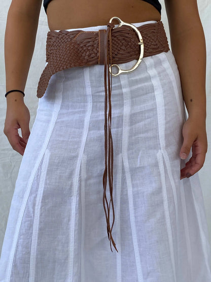 Linea Pelle Collection Braided Brown Genuine Leather Belt - L - Balagan Vintage Belt 90s, Lana