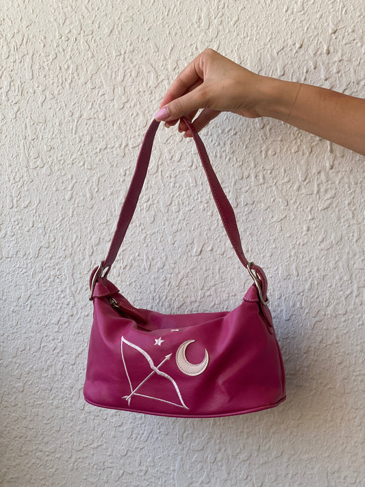 Liz Claiborne Pink Faux Leather Mini Star Moon Embroidery Shoulder Bag - Balagan Vintage Handbags 00s, 90s, bag, NEW IN, shoulder bag, Y2K