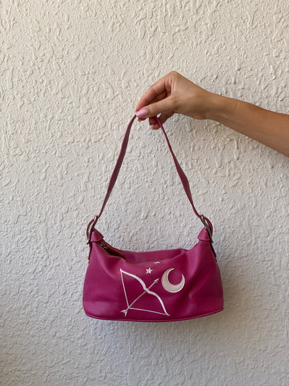 Liz Claiborne Pink Faux Leather Mini Star Moon Embroidery Shoulder Bag - Balagan Vintage Handbags 00s, 90s, bag, NEW IN, shoulder bag, Y2K