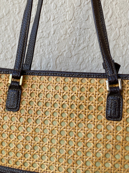 Liz Claiborne Woven Rattan Vegan Brown Leather Straw Shoulder Bag - Balagan Vintage Handbags 00s, 90s, bag, NEW IN, shoulder bag, Y2K