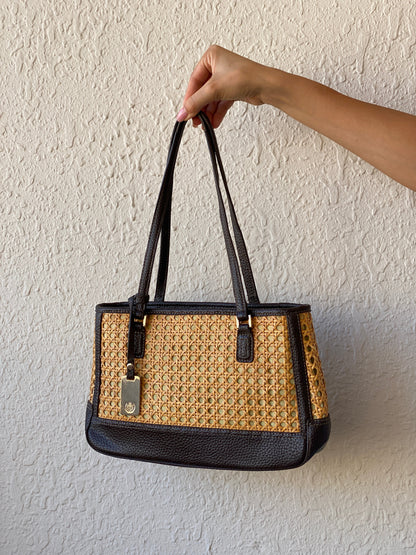 Liz Claiborne Woven Rattan Vegan Brown Leather Straw Shoulder Bag - Balagan Vintage Handbags 00s, 90s, bag, NEW IN, shoulder bag, Y2K