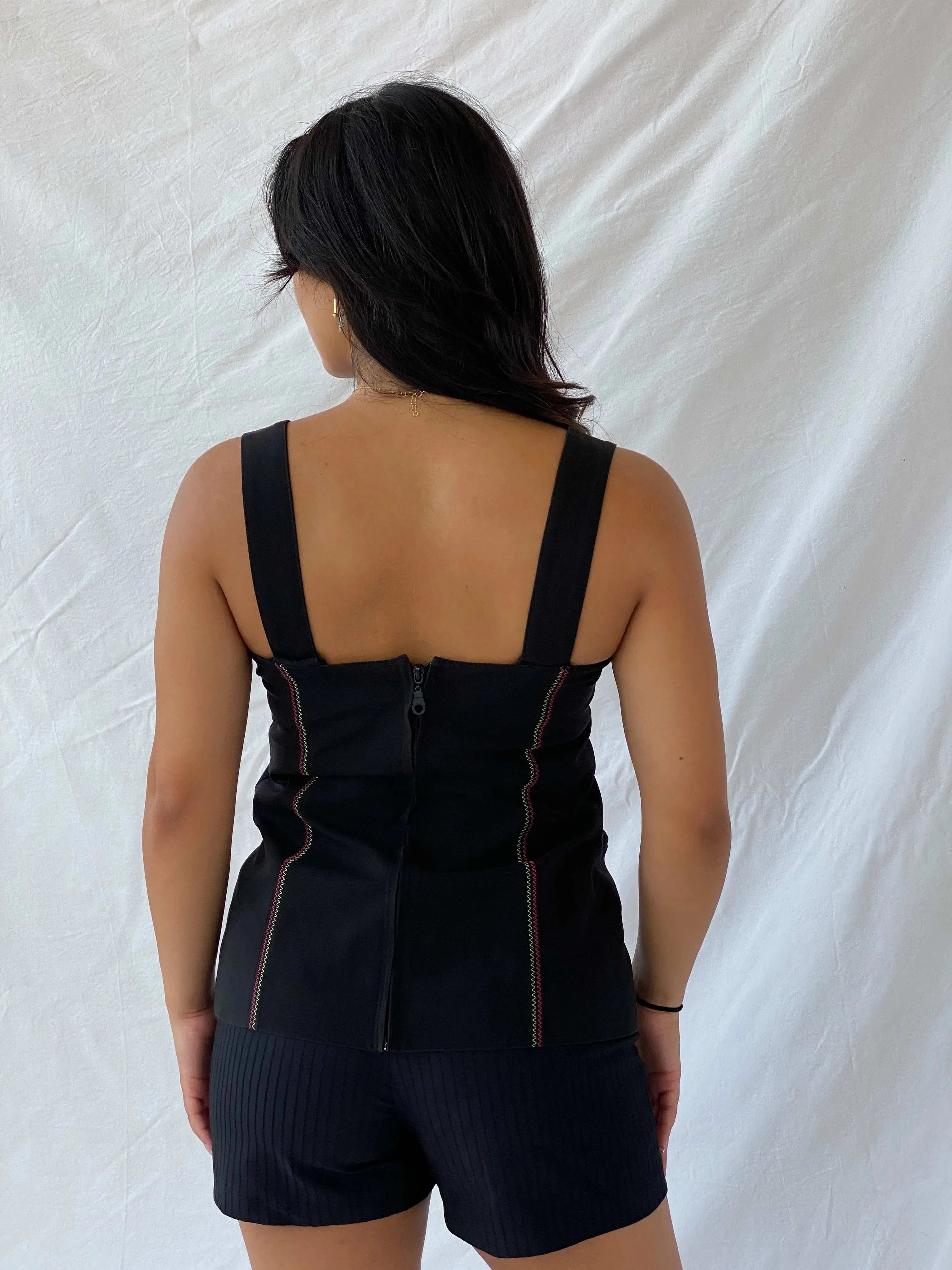 Louis Feraud Tank With Pink & Green Stitching - M - Balagan Vintage Sleeveless Top 00s, formal, Lana, rare vintage, summer