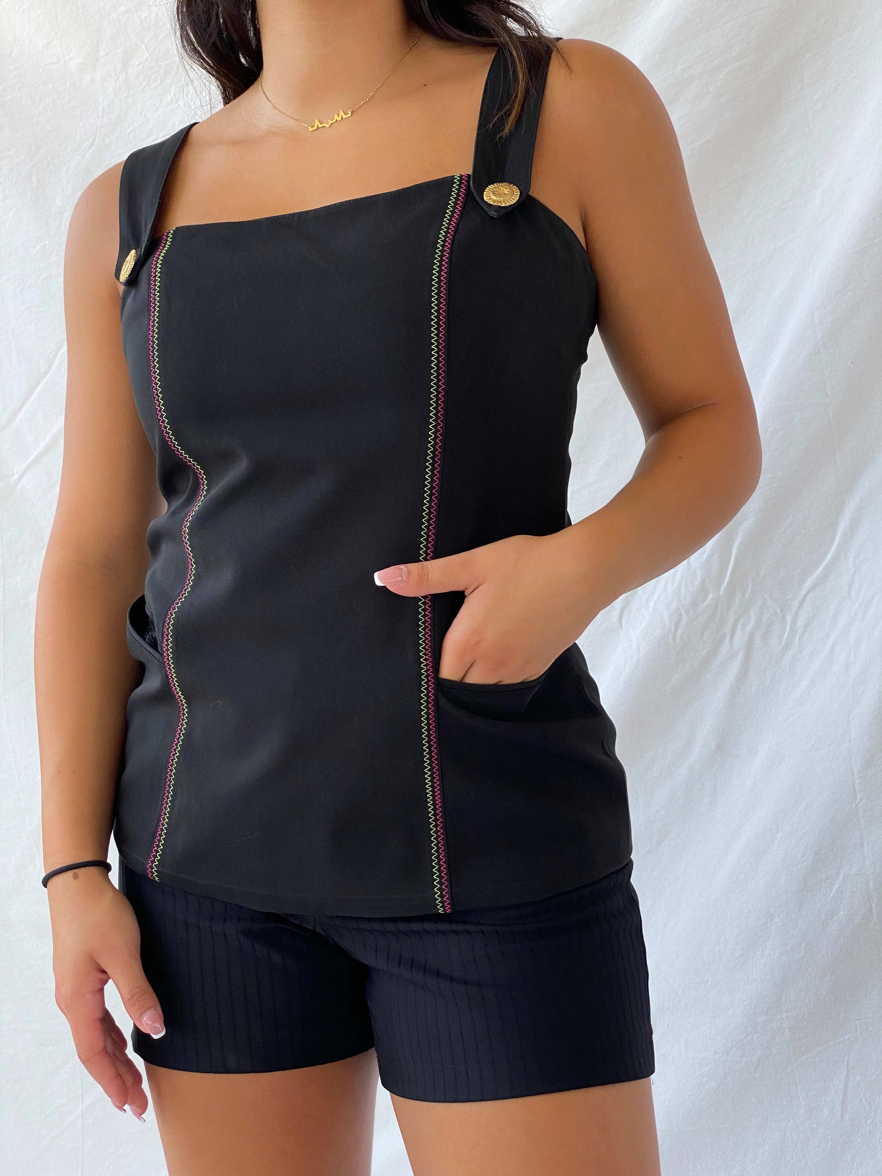 Louis Feraud Tank With Pink & Green Stitching - M - Balagan Vintage Sleeveless Top 00s, formal, Lana, rare vintage, summer