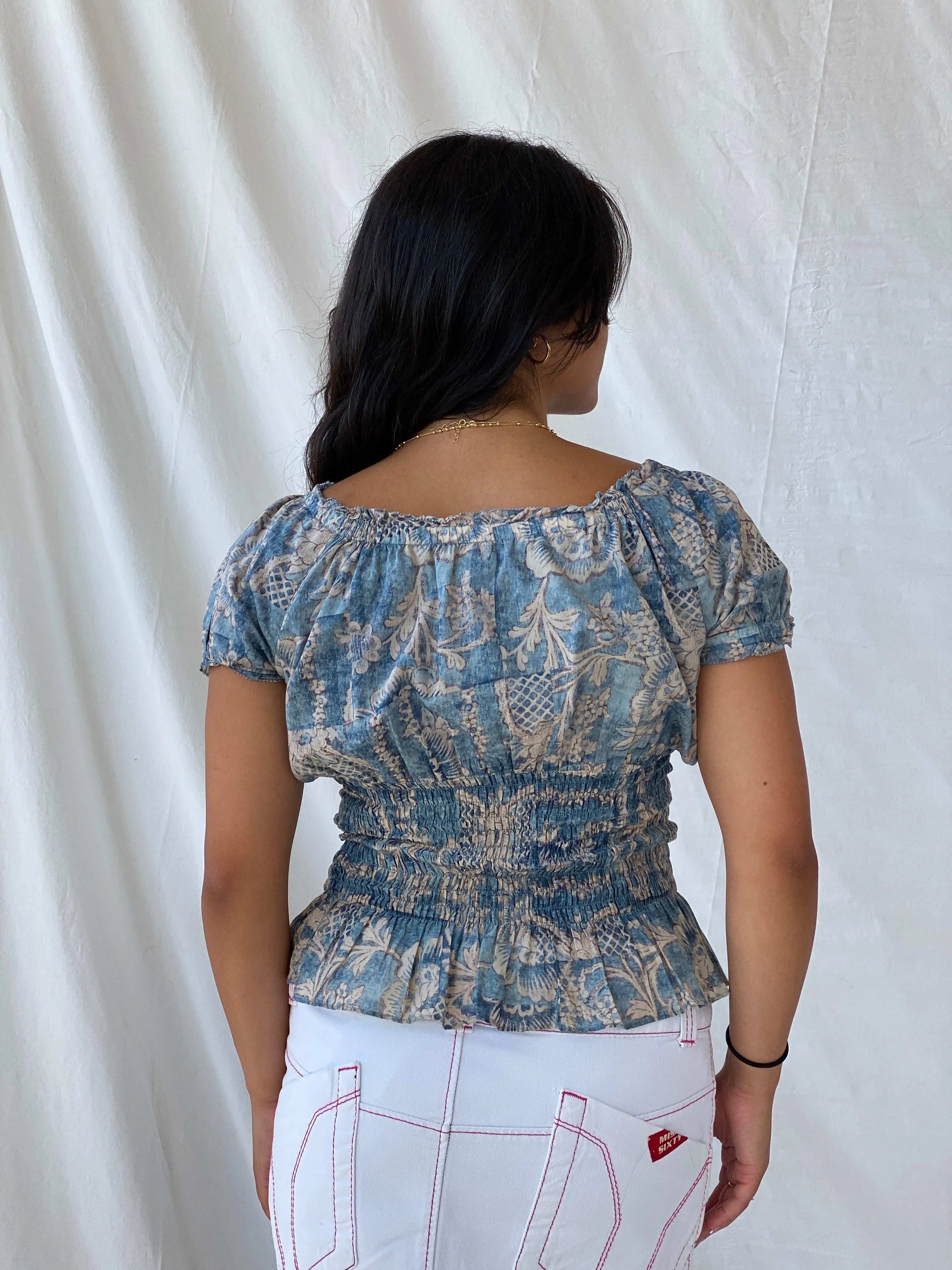 LRL Lauren JeansCo Cottage Core Blue Top - Balagan Vintage Half Sleeve Top 00s, floral top, Lana, summer, women top