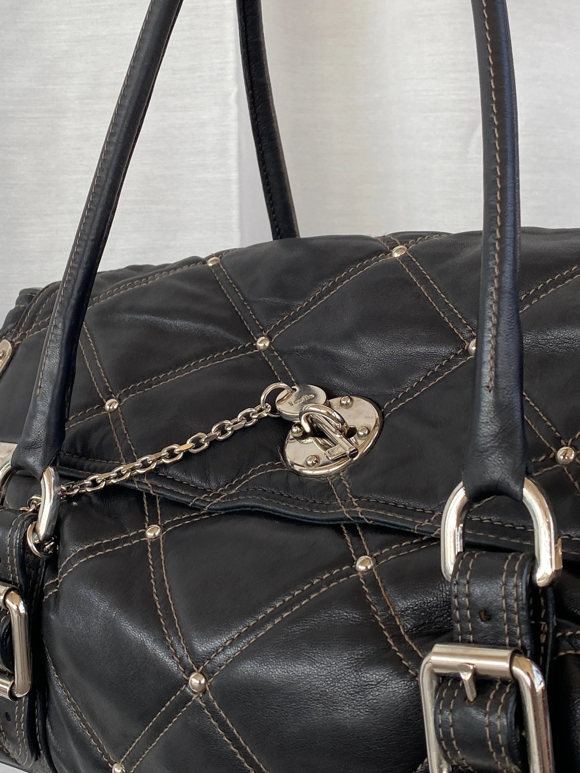 Luella Black Quilted Leather Bag with Keychain and Studs - Balagan Vintage Handbags 90s, consignment, Deals, Sadouf
