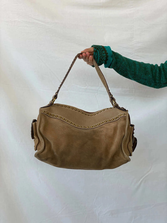 Luella Runway Studded Leather Suede Blend Satchel Duffel Bag - Balagan Vintage Handbags 90s, consignment, Sadouf