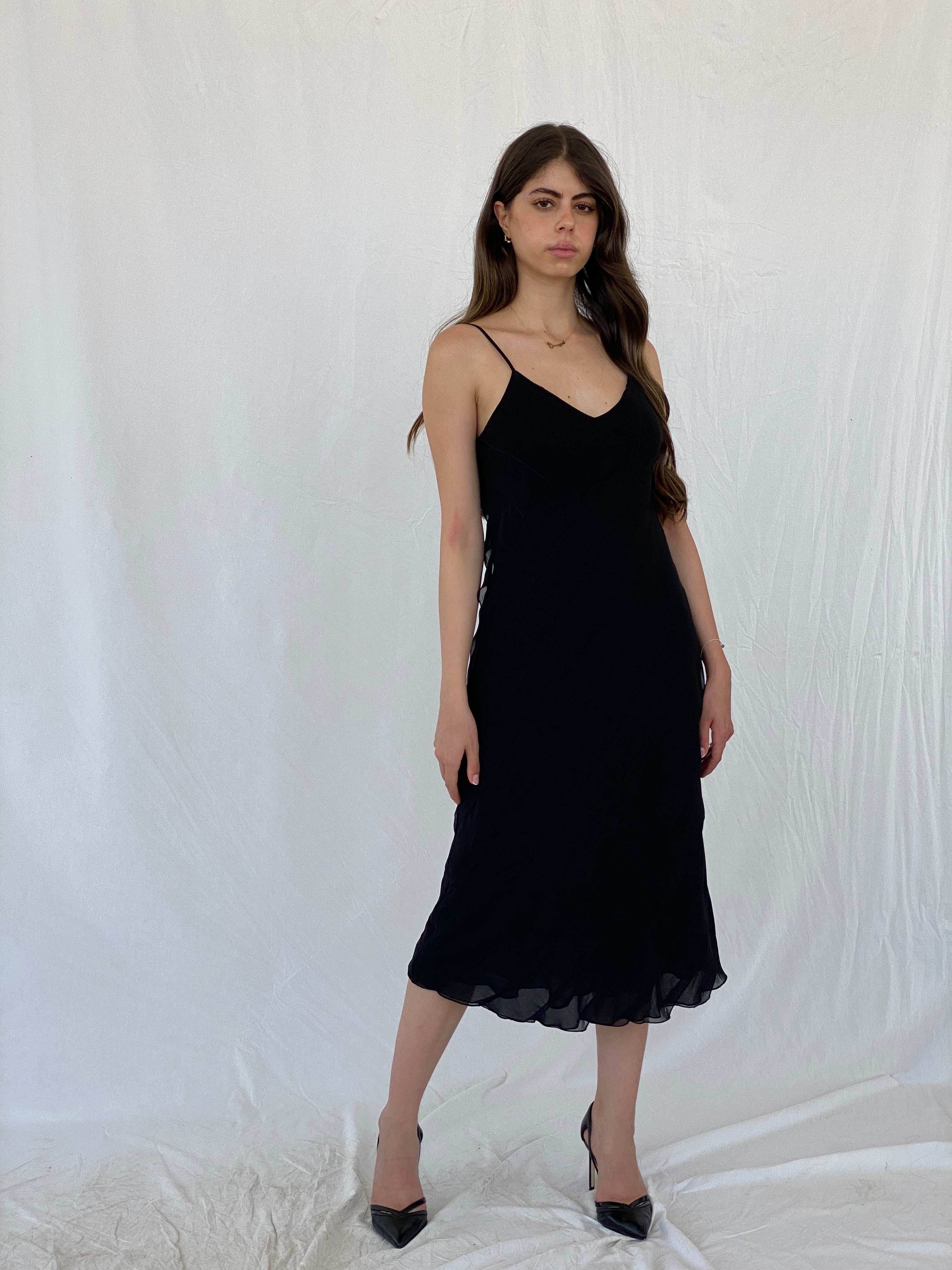 Marks and Spencer Frill Detail Black Strappy Midi Dress - M - Balagan Vintage Midi Dress 00s, 90s, dress, midi dress, Mira, Wedding Guest