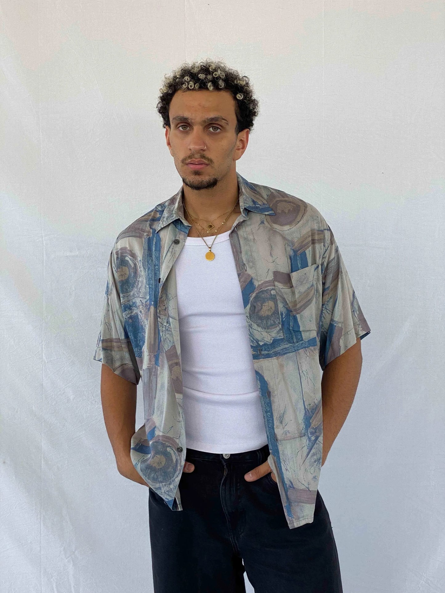 Marks & Spencer Printed Shirt - Balagan Vintage Half Sleeve Shirt 00s, 90s, Abdullah, half sleeve shirt, men