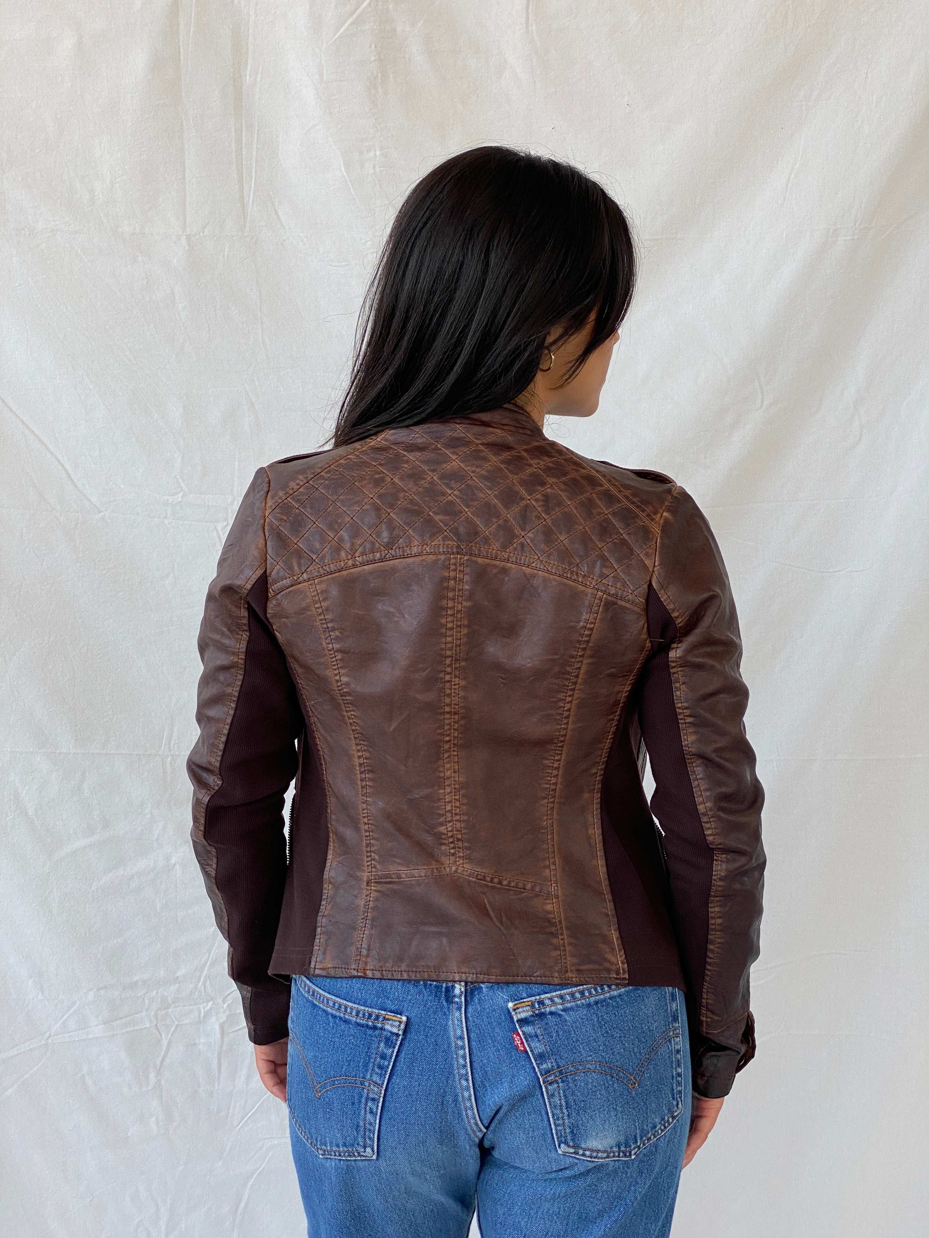 Maurices Brown Faux Leather Biker Style Jacket - S - Balagan Vintage Leather Jacket 90s, brown leather, Lana, leather jacket