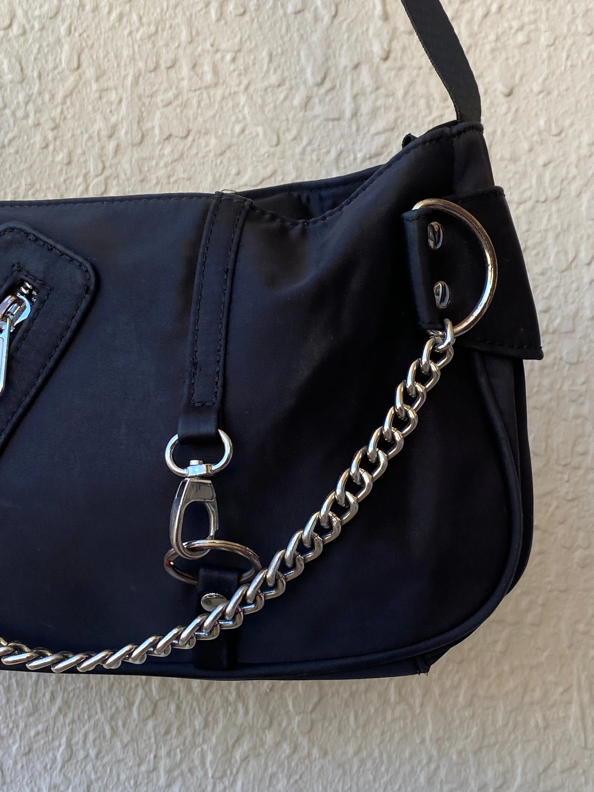 Mavi Black Nylon Goth Chains Shoulder Bag - Balagan Vintage Shoulder Bag 00s, bag, embellished bag, handbag, shoulder bag