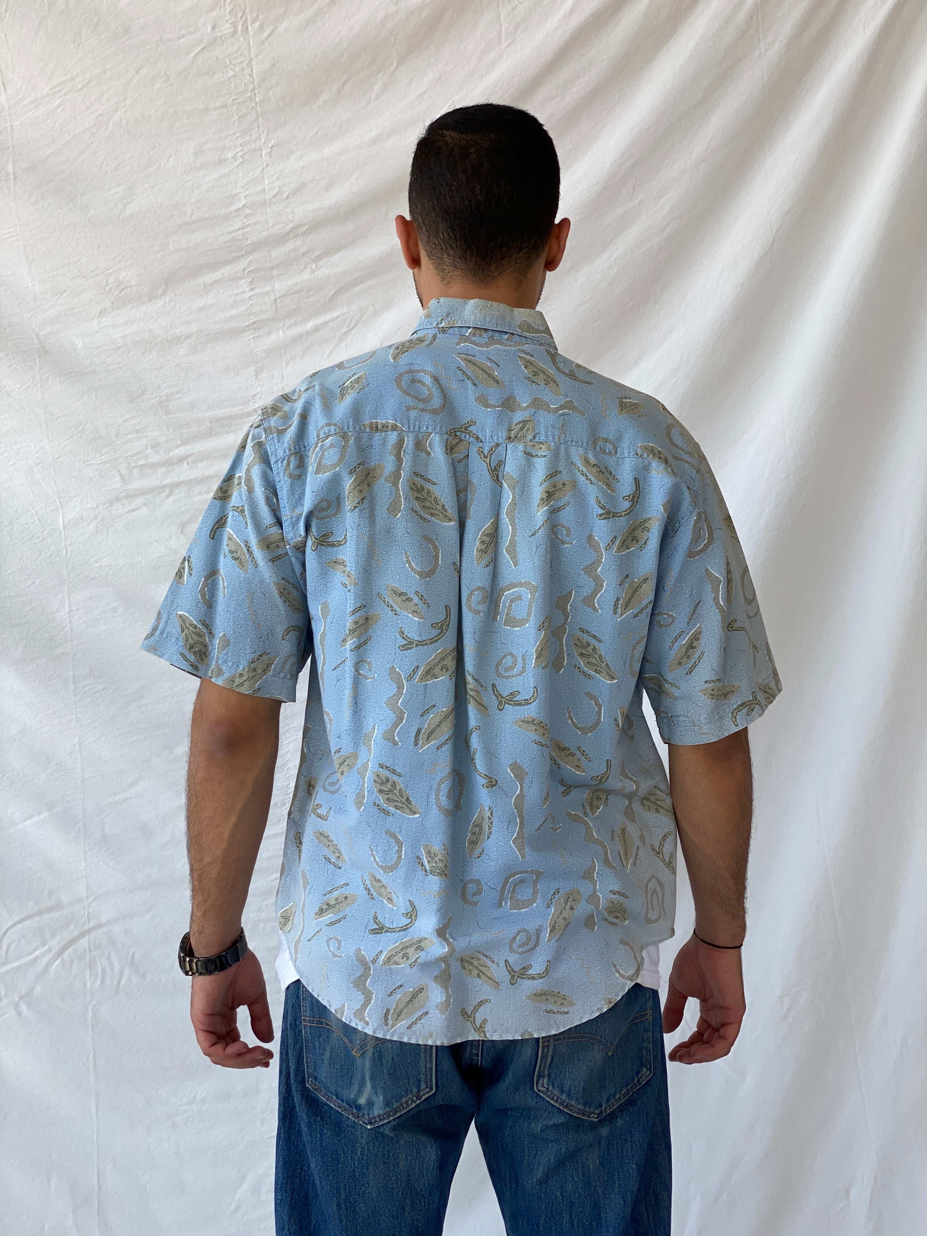 Men’s Vintage Bugle Boy Linen Blend Leaf Print Hawaiian Shirt - M - Balagan Vintage Half Sleeve Shirt 90s, half sleeve shirt, Hawaiian shirt, mens shirt, printed shirt, Ramez