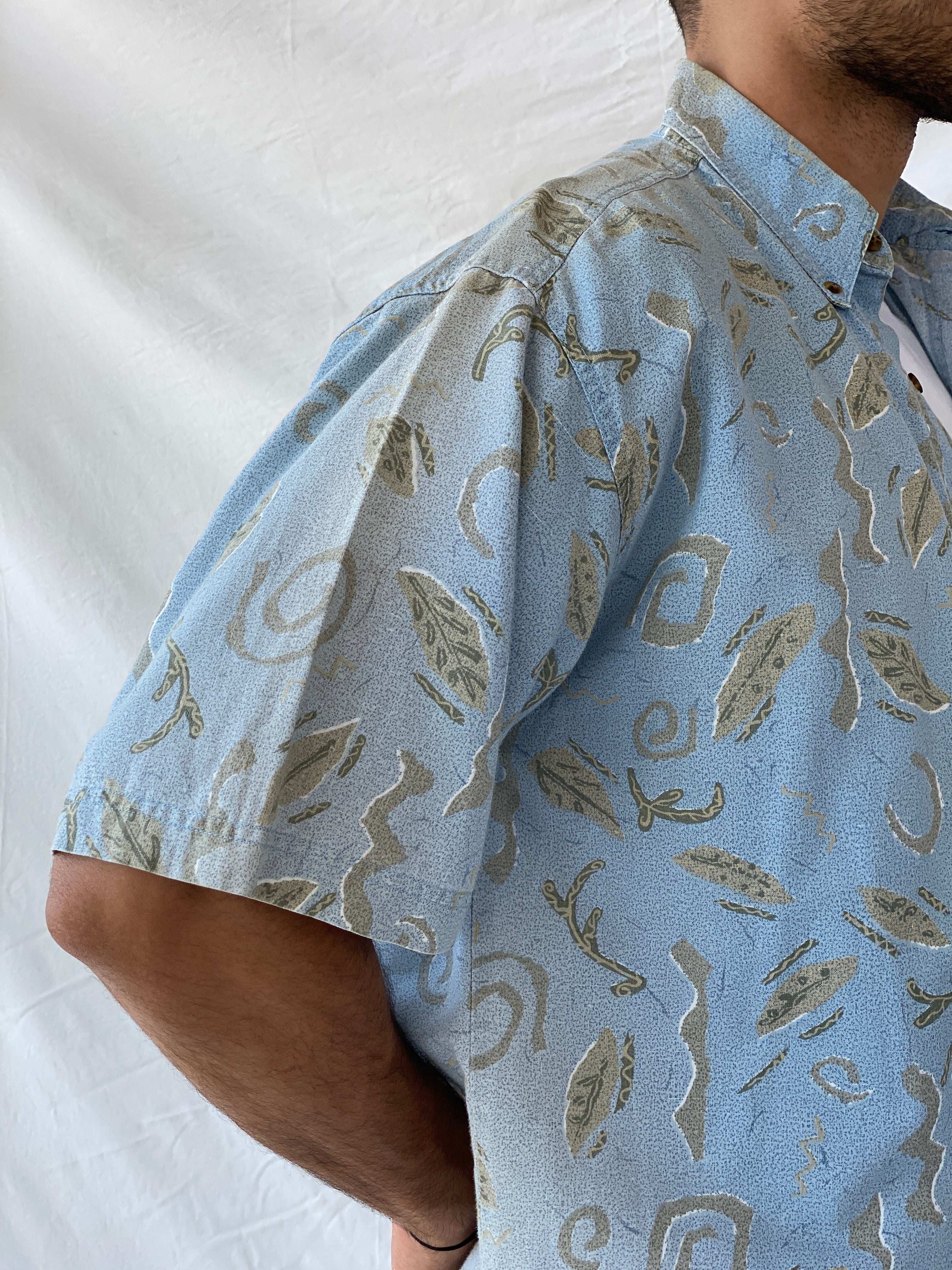 Men’s Vintage Bugle Boy Linen Blend Leaf Print Hawaiian Shirt - M - Balagan Vintage Half Sleeve Shirt 90s, half sleeve shirt, Hawaiian shirt, mens shirt, printed shirt, Ramez