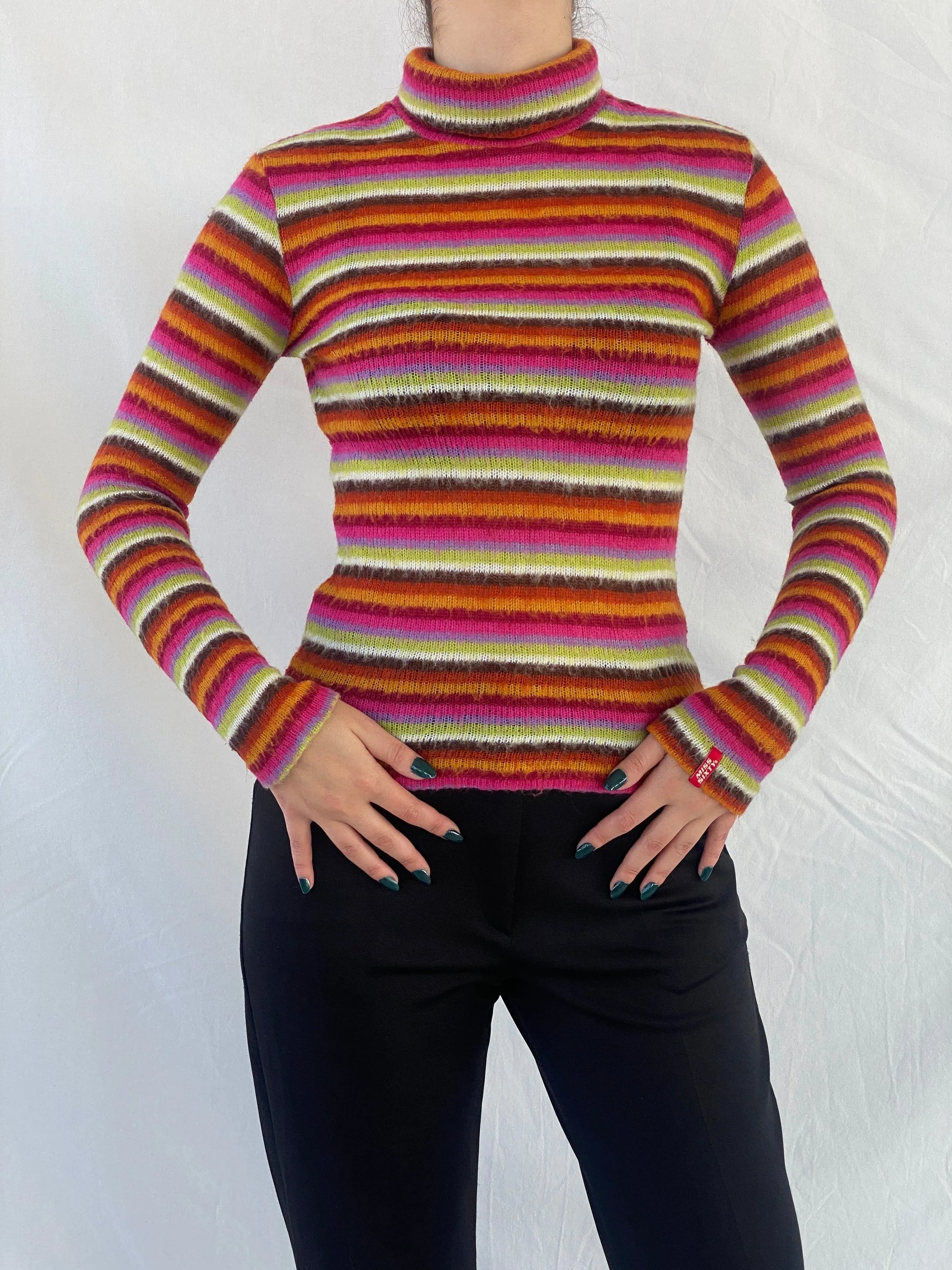Miss Sixty Basics Multicolor Striped Turtle Neck Long Sleeve Top - M - Balagan Vintage Full Sleeve Top Ayah, Miss Sixty, striped, winter, women top