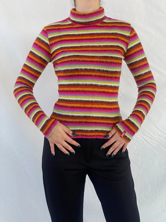 Miss Sixty Basics Multicolor Striped Turtle Neck Long Sleeve Top - M - Balagan Vintage Full Sleeve Top Ayah, Miss Sixty, striped, winter, women top