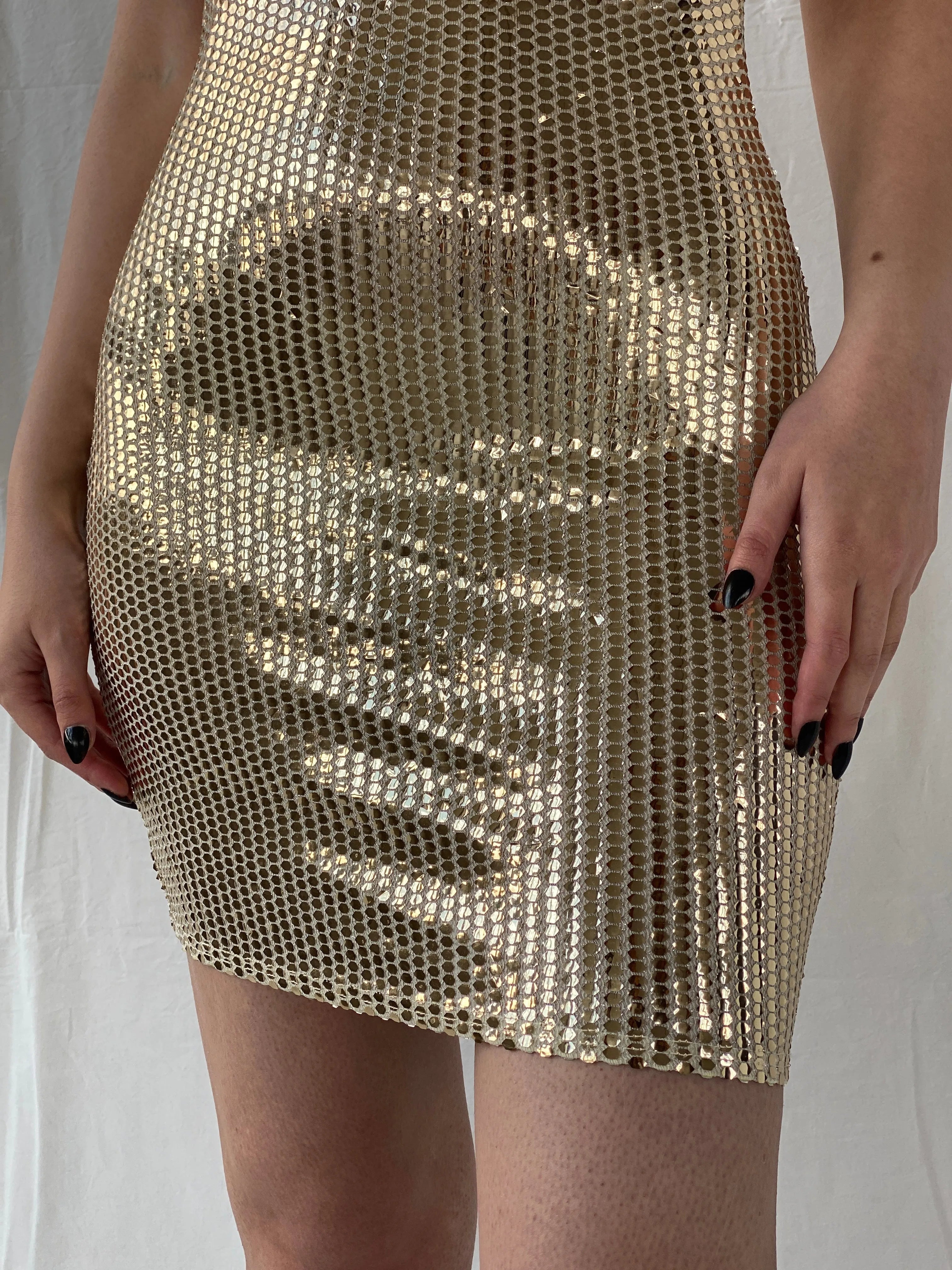 Missguided Gold Sequin Halter Neck Open Back Party Dress - S - Balagan Vintage Midi Dress Ayah, dress, midi dress, shimmer