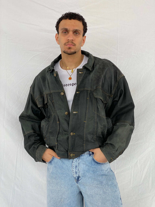 Must-Have 90s Distressed Genuine Leather Black Jacket - Size XL - Balagan Vintage Leather Jacket 90s, Abdullah, genuine leather, genuine leather jacket, winter