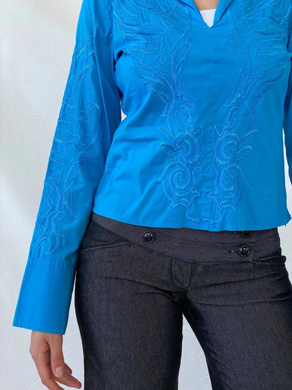 NARACAMICIE Blue Embroidered Women’s Long Sleeve Shirt - S - Balagan Vintage Full Sleeve Shirt 00s, Deals, floral embroidery, full sleeve shirt, Mira, winter, women shirt, women top