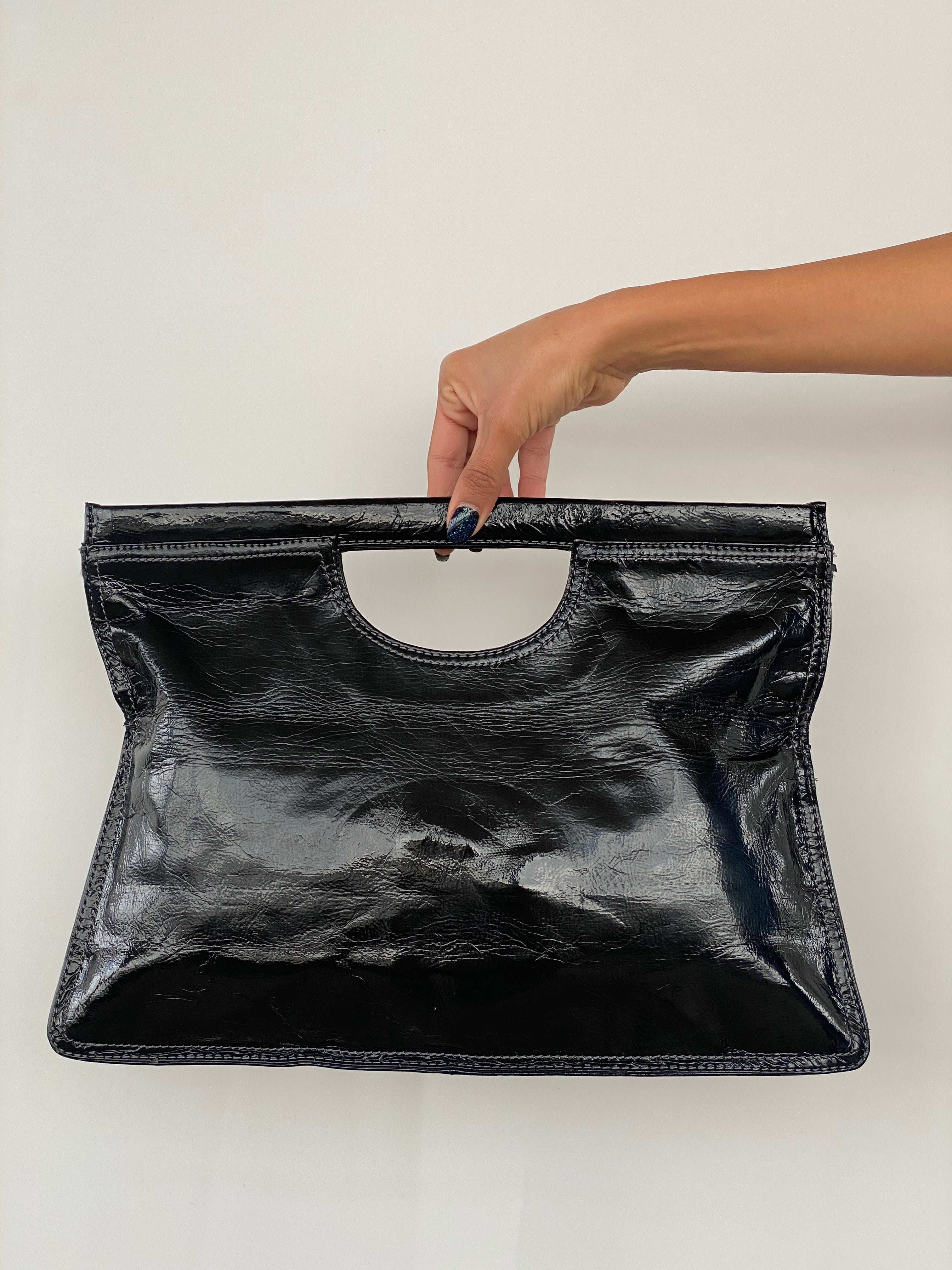 Nine West Black Patent Leather Clutch - Balagan Vintage Handbags 00s, bag, handbag, Nine West