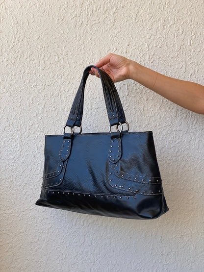 Nine West Faux Leather Studded Black Satchel Purse Women’s Shoulder Bag - Balagan Vintage Handbags 00s, 90s, bag, NEW IN, shoulder bag, Y2K