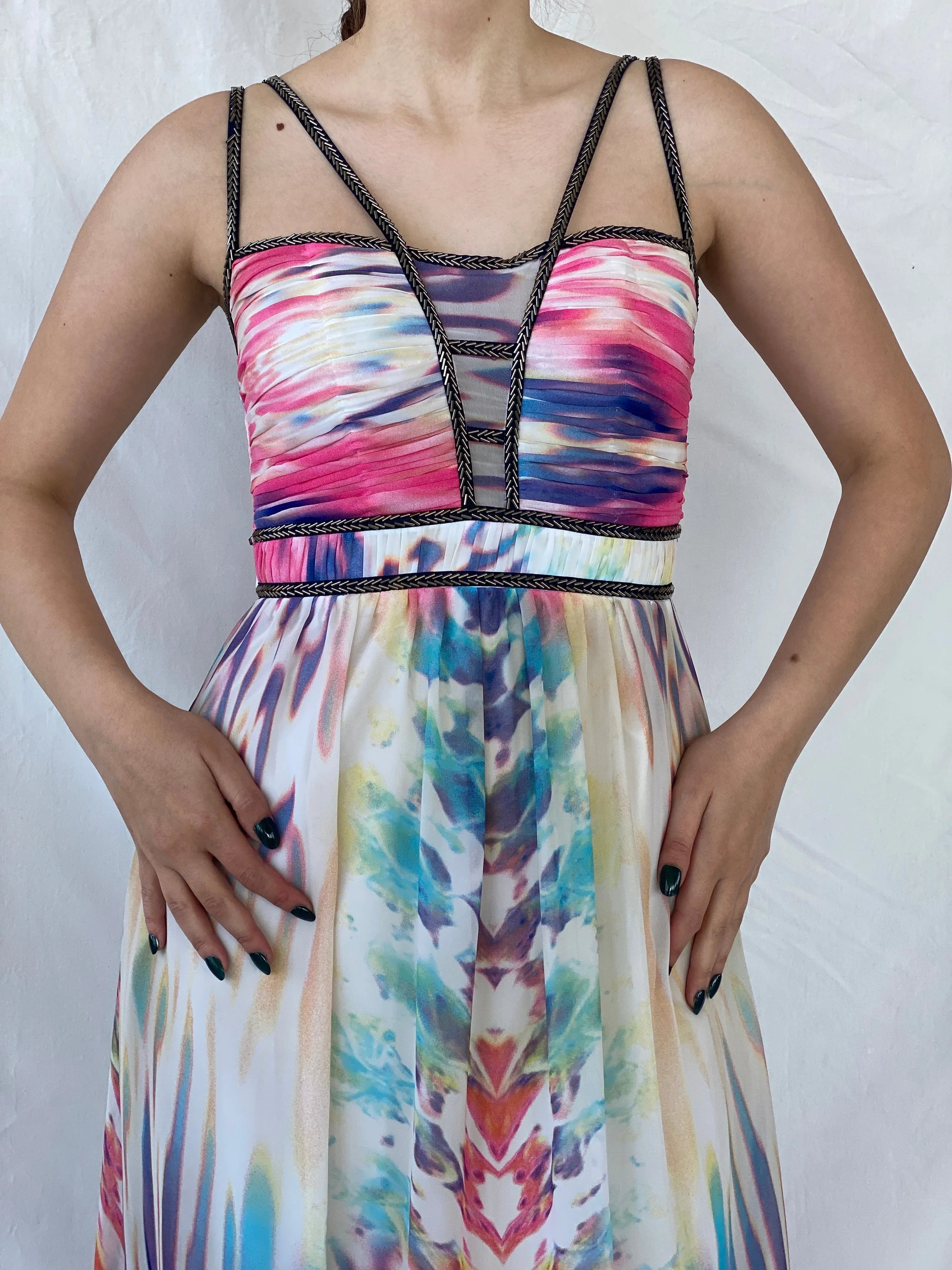 NWT Little Mistress London Maxi Beaded Water Color Dress - M - Balagan Vintage Maxi Dress Ayah, consignment, dress, maxi dress, Sadouf, Wedding Guest, winter