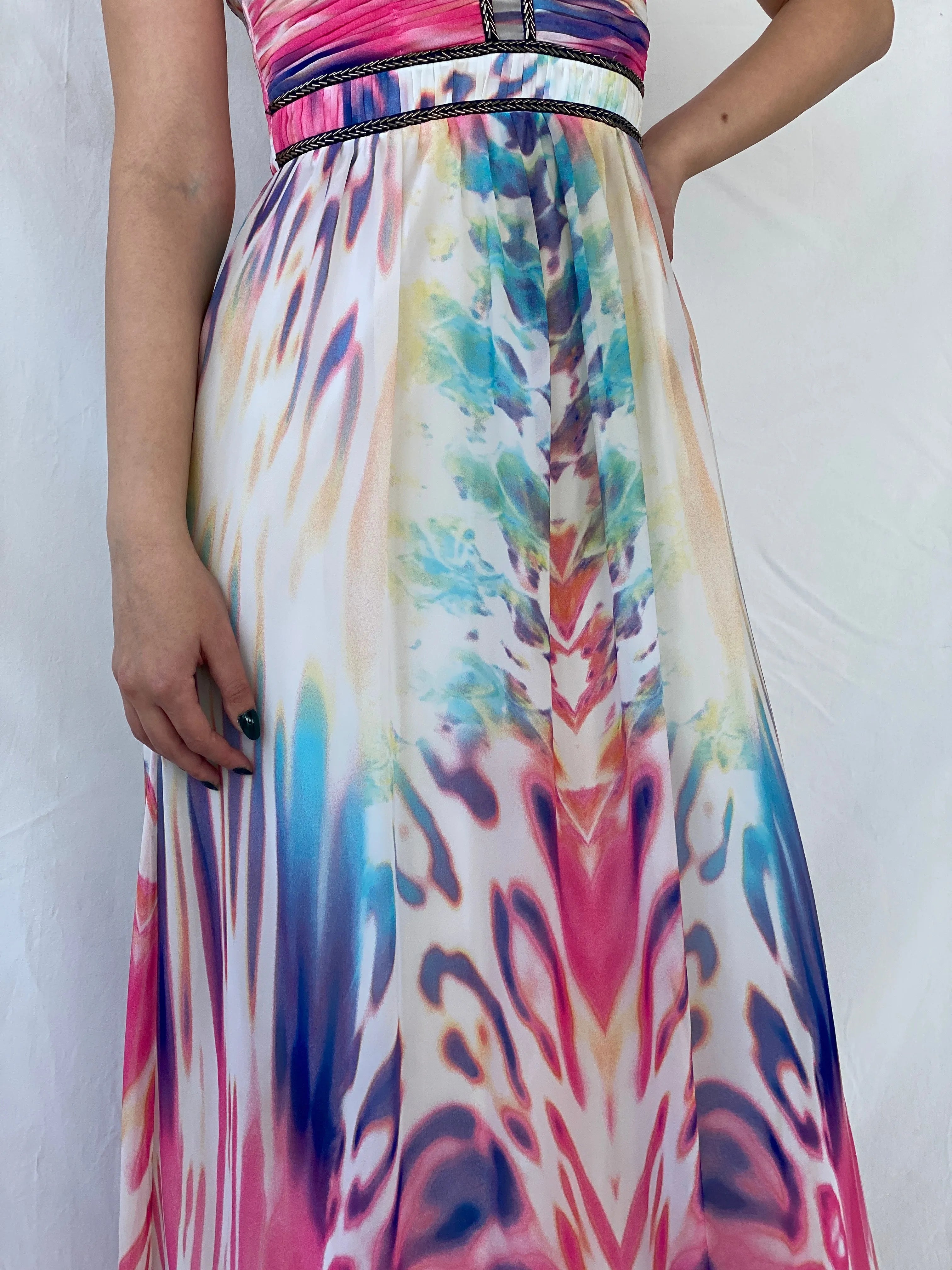 NWT Little Mistress London Maxi Beaded Water Color Dress - M - Balagan Vintage Maxi Dress Ayah, consignment, dress, maxi dress, Sadouf, Wedding Guest, winter