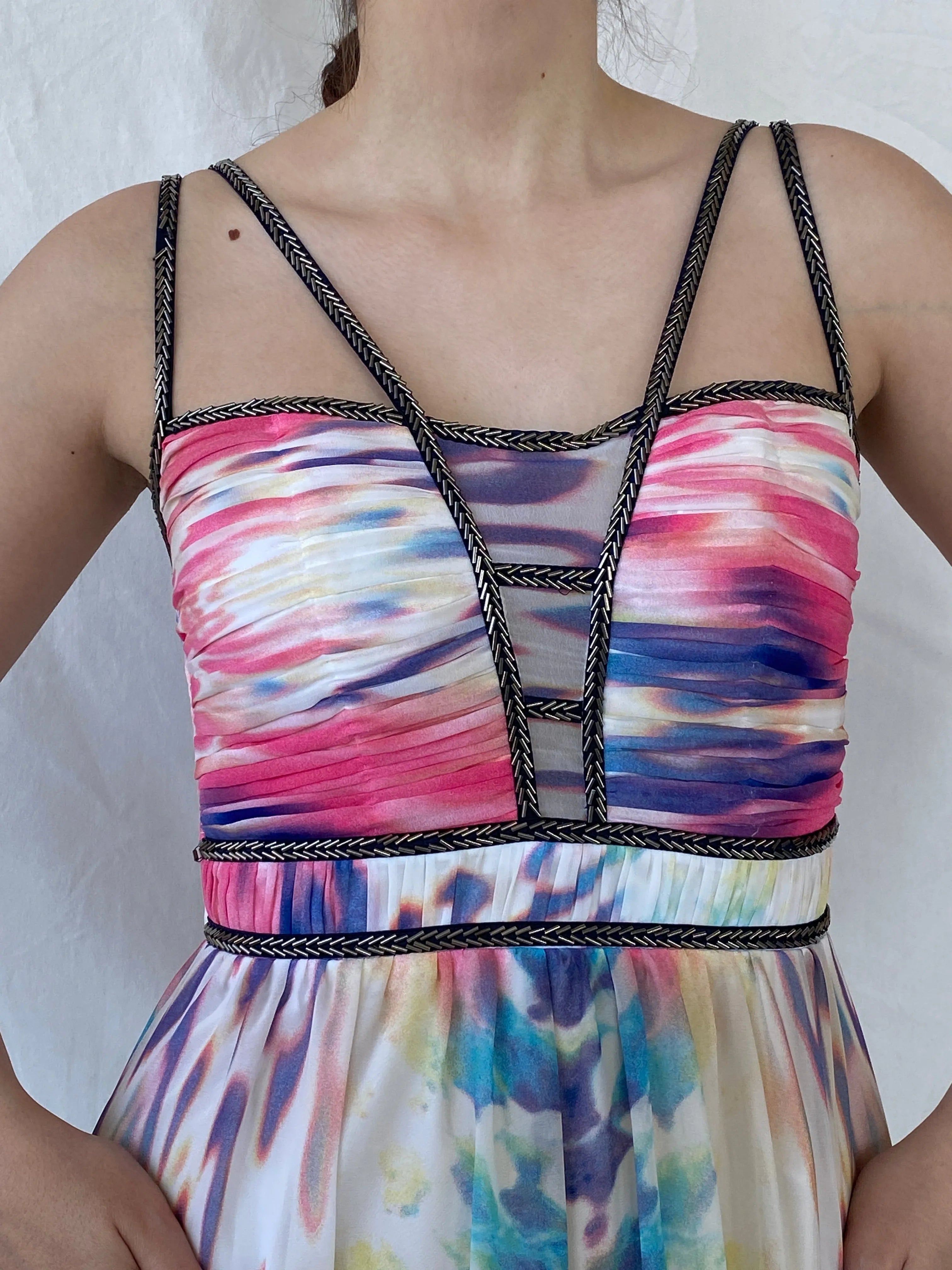NWT Little Mistress London Maxi Beaded Water Color Dress - M - Balagan Vintage Maxi Dress Ayah, consignment, dress, maxi dress, Sadouf, Wedding Guest, winter